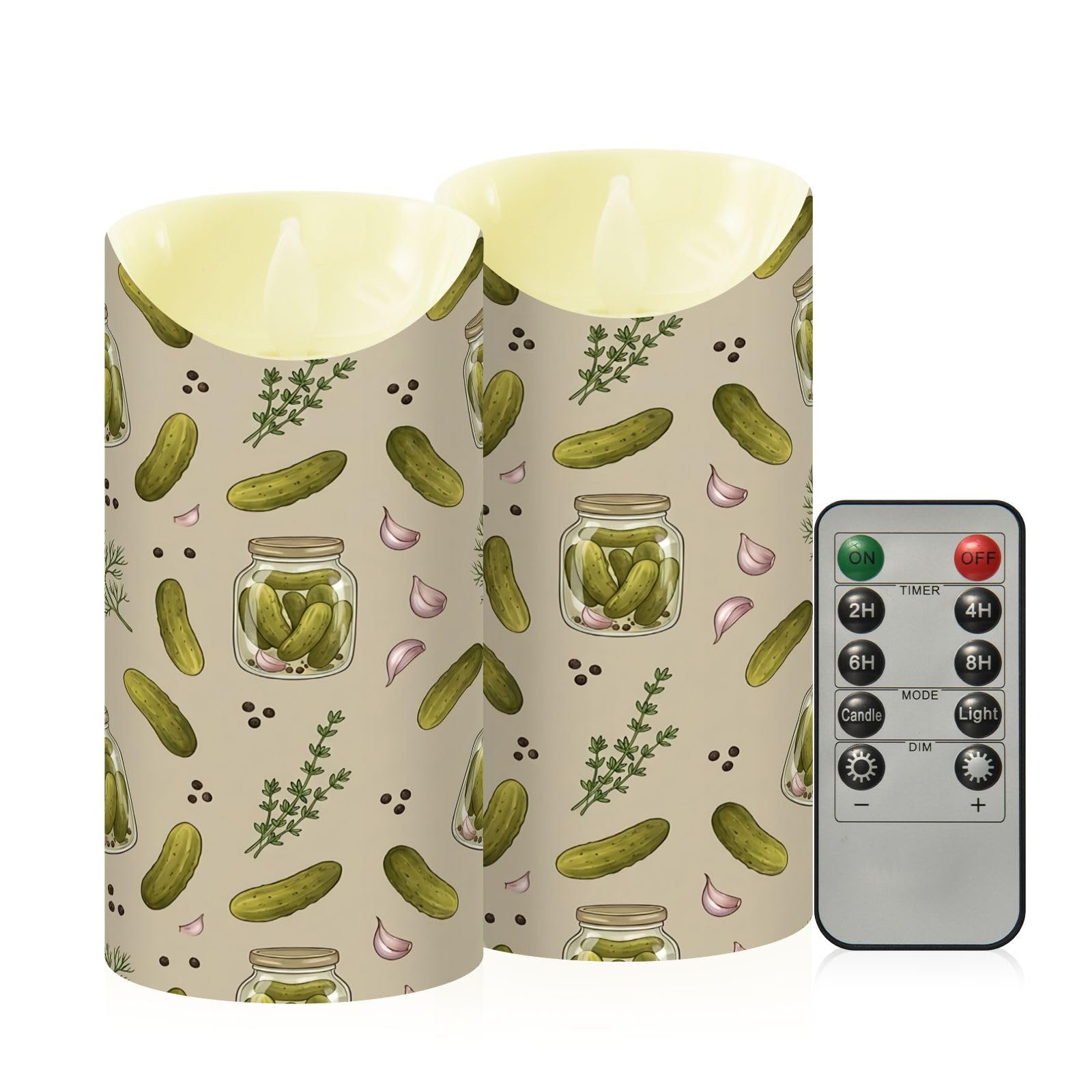 Ewusp Cucumber Flameless Candles Battery Operated Flickering LED Pillar Candles Set of 2 with Remote Control & Timer, for Home Decor Wedding Holiday Party Centerpieces