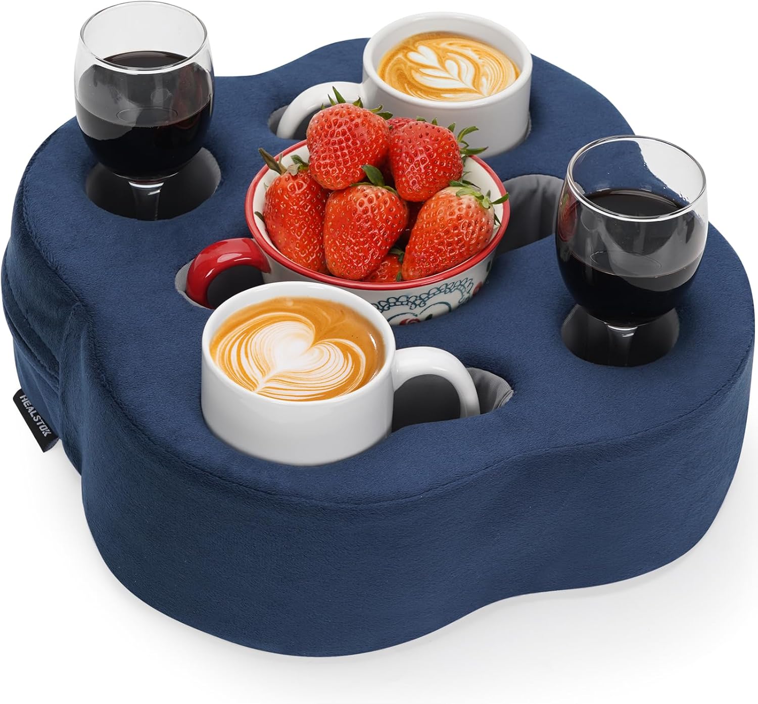 Couch Cup Holder Pillow, Sofa Organizer Caddy Bed Refreshment Tray for Drinks, Remotes, Phones, Snacks (Navy)