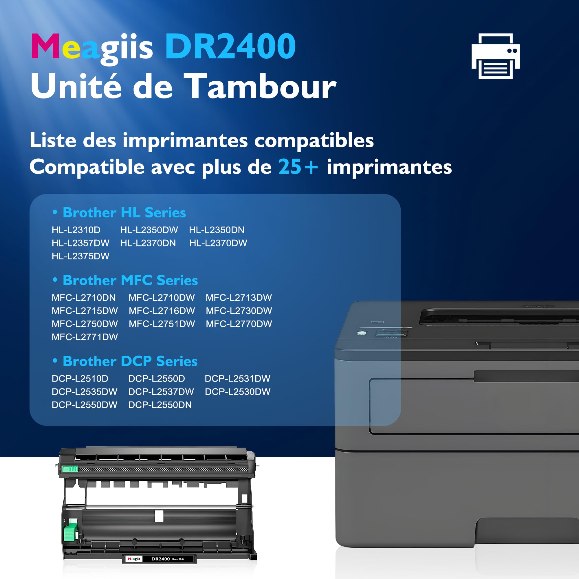 DR2400 Unité de Tambour compatibles pour Brother DR2400 DR-2400 pour Brother DCP-L2530DW DCP-L2510D HL-L2350DW HL-L2310D HL-L2357DW MFC-L2710DW MFC-L2710DN MFC-L2730DW MFC-L2750DW (1 Paquet)