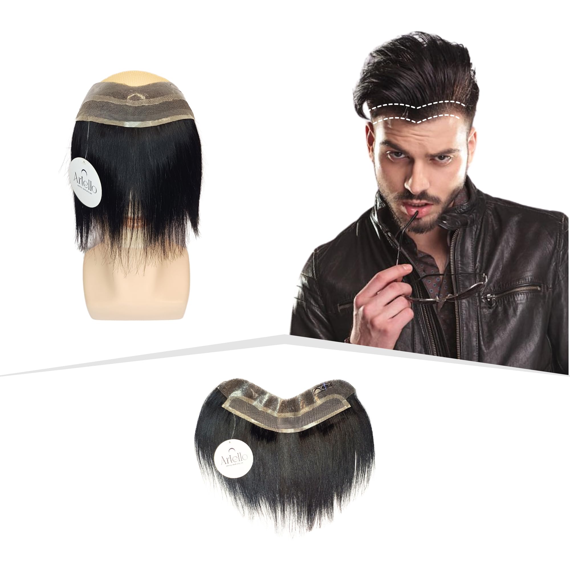 Artello® LACE FRONTAL Unisex Hairline Cover Up Hair Patch for Receding Frontline, 4k Undetectable, Invisible Lace, Instant Front Line Baldness Solution, 100% Remy Human Hairs (Lace Frontliner)