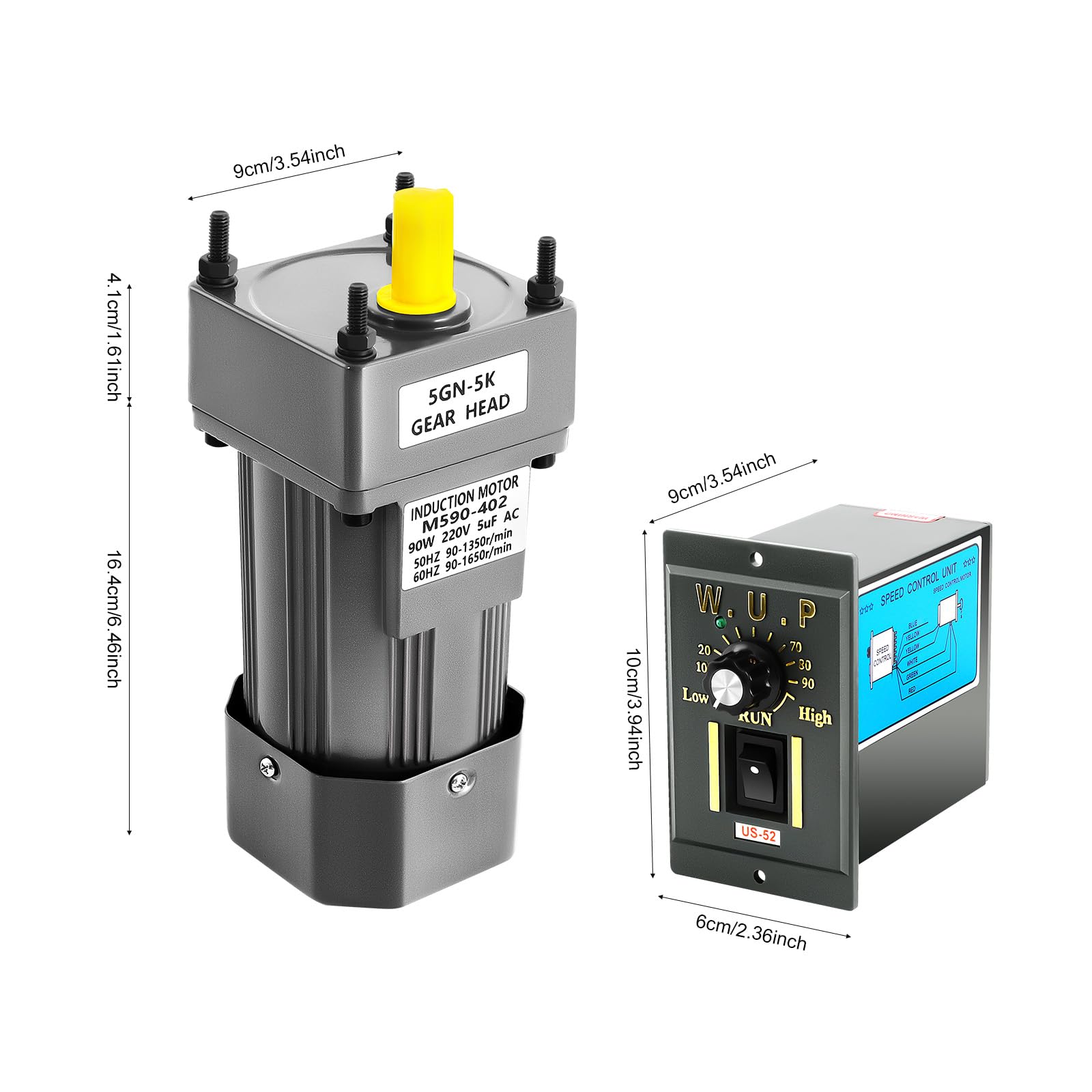 Moteur à Engrenages,Moteur Electrique 90w avec Variateur de Vitesse 0-90r/Min(5k) Vitesse du Contrôleur électrique-avec Contrôleur D'engrenages