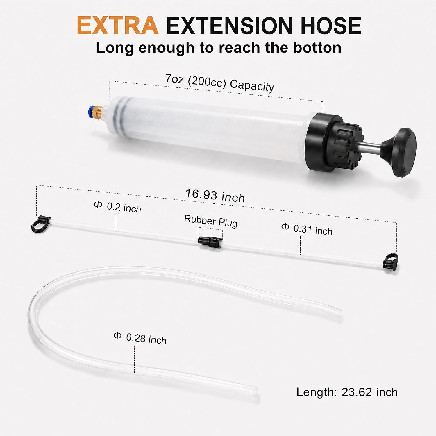 200cc Automotive Fluid Extractor Pump, Manual Oil Change Syringe with 3pcs PVC Suction Tubes