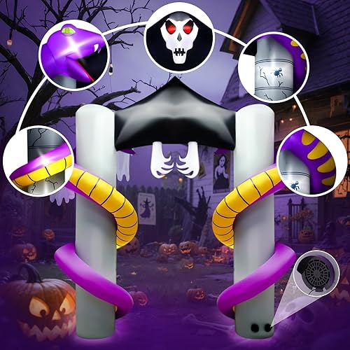 Miniatura 5 de Lanstics - Arco inflable de fantasmas de Halloween de 10 pies para decoración exterior, decoraciones de patio de jardín aterradoras, inflables con