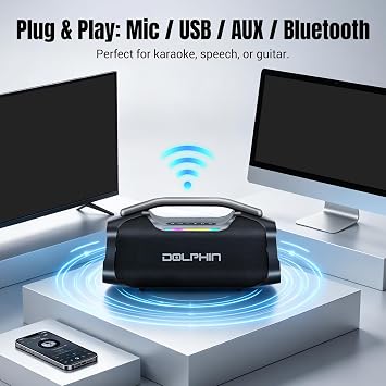 Outdoor Bluetooth Speaker 55W Loud Bass, IP67 Waterproof, Large Rechargable Battery, Ambient Light, Wireless TWS Pairing Stereo Sound Portable Speakers for Party, Travel, House, Beach, Camping, Black