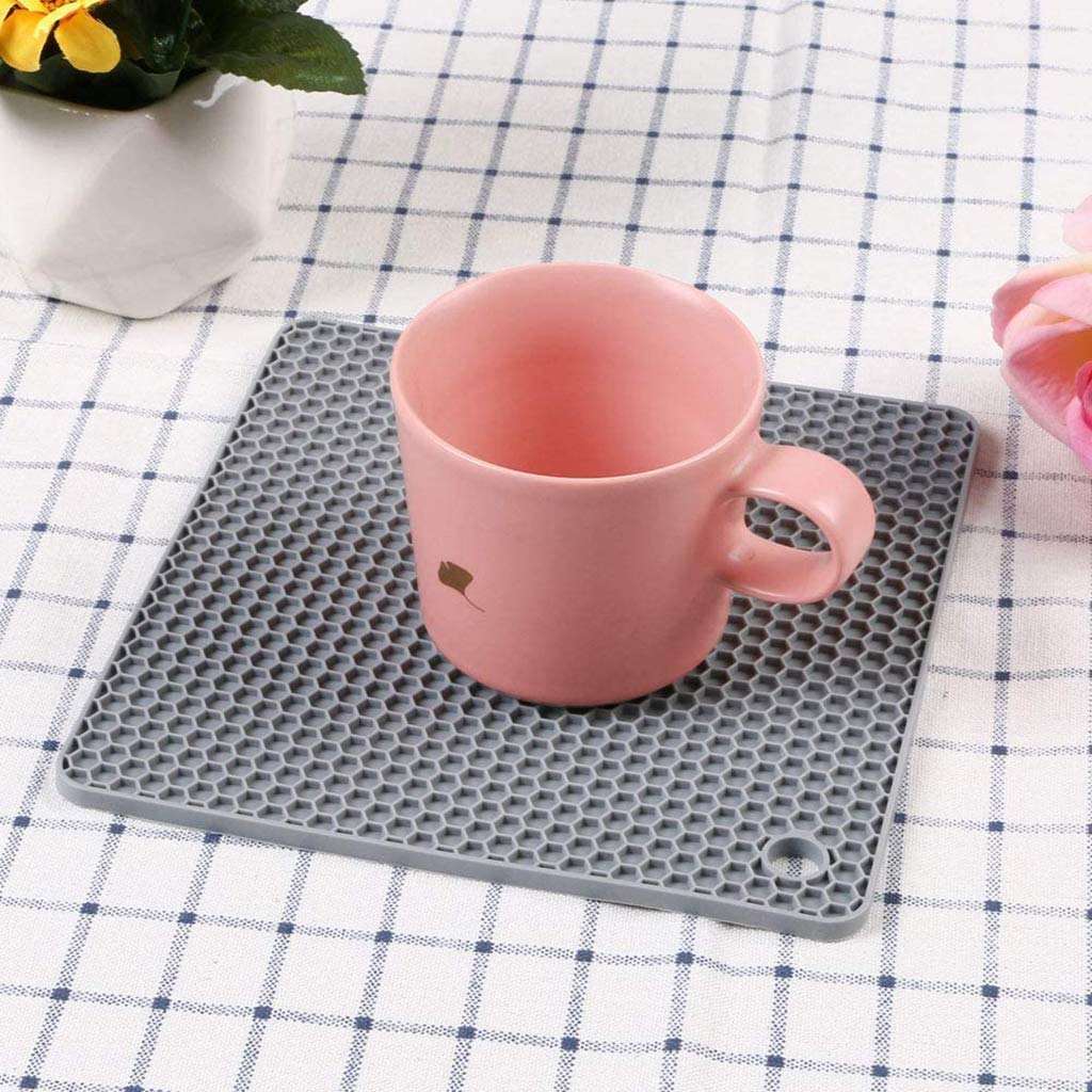 Tapis de Table de Mariage Western, Tapis de Table en Nid d'abeille en Silicone antidérapant Anti-Brûlures pour la Décoration Sets de Table de Fête de Noël Ensemble de 6, Gris X6