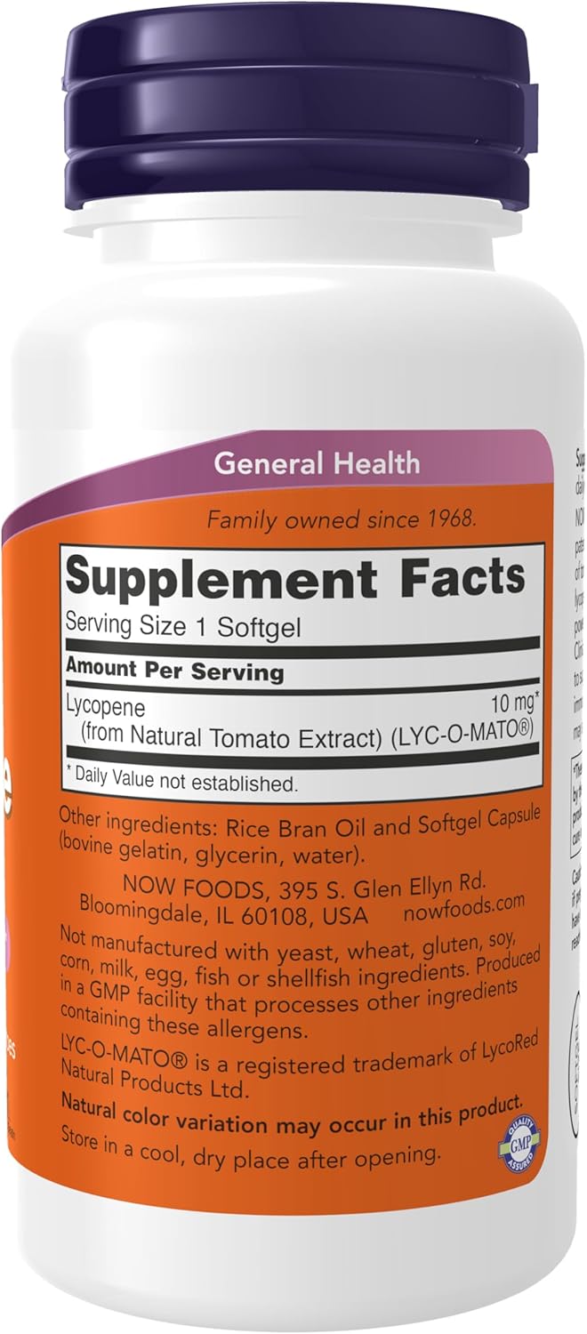 NOW Supplements, Lycopene 10 mg with Natural Extract from Tomatoes, Free Radical Scavenger*, 120 Softgels - Image 2