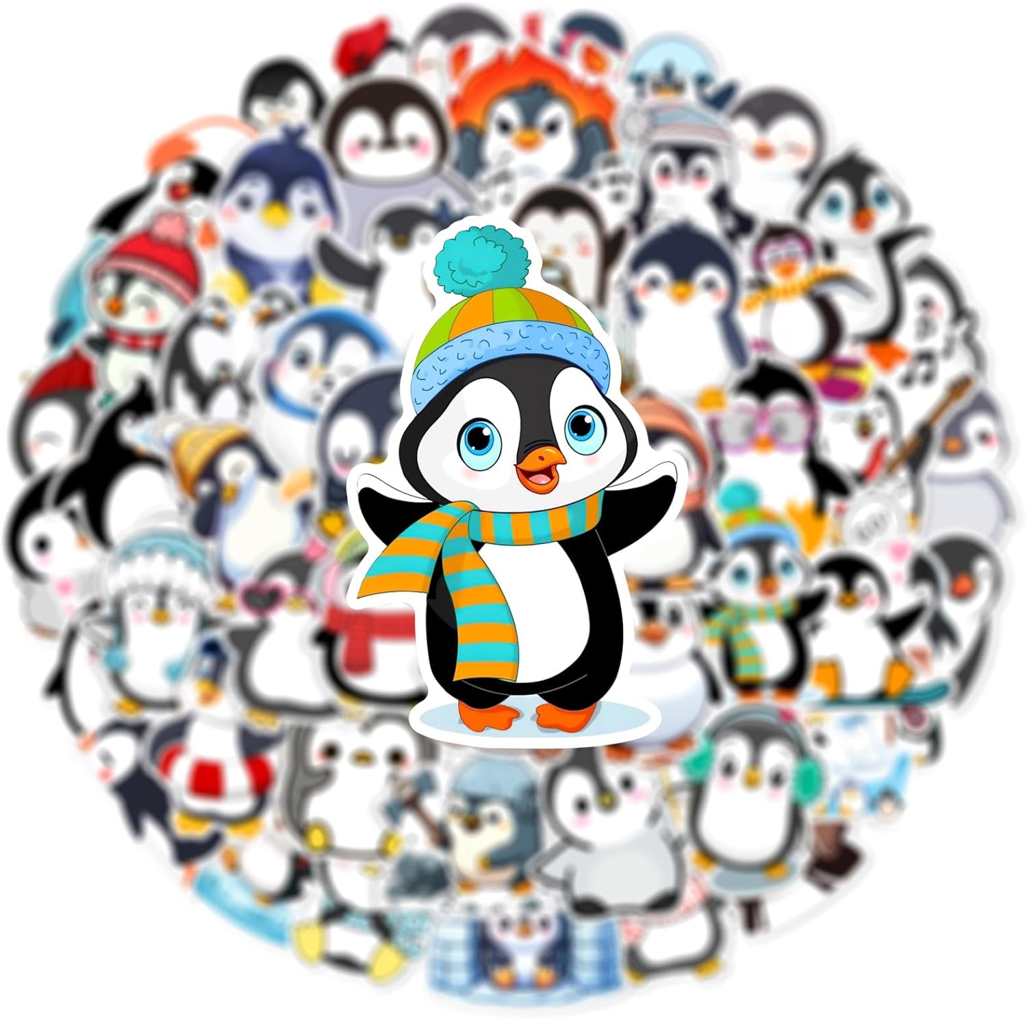 Cute Penguin Stickers, 60Pcs Funny Penguins Animals Decals for Decor Laptops, Zumkjde Cartoon Lovely Penguin Vinyl Tags Sticker for DIY Bumper Window Guitar Scrapbook - Image 2