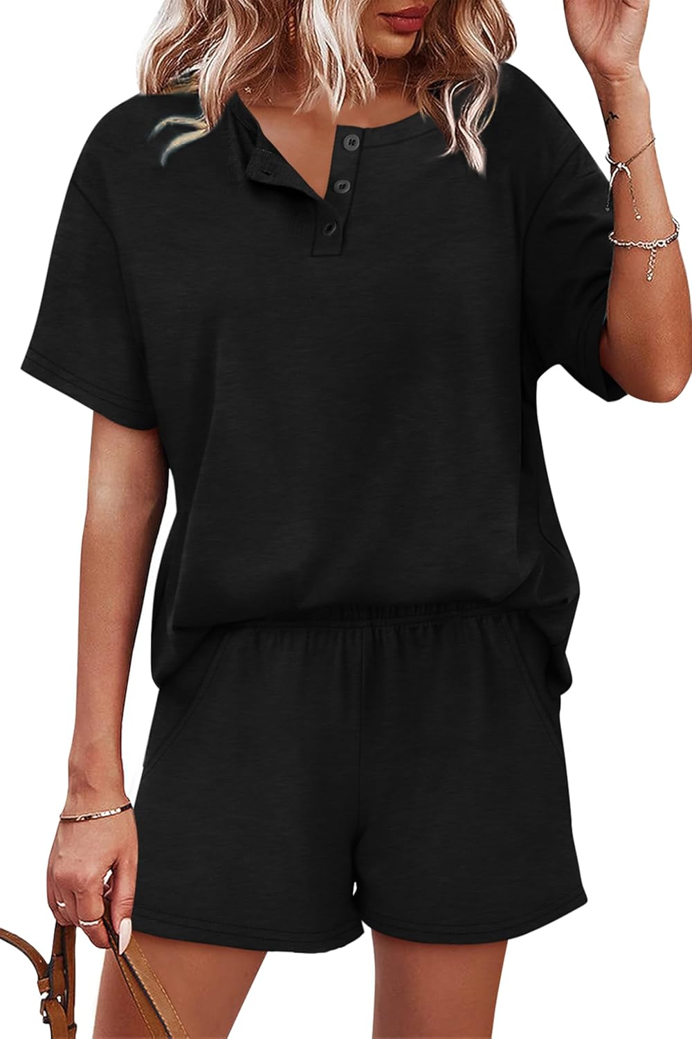 WIHOLL 2 Piece Sets for Women Lounge Sets Summer Outfits 2026 Button Down Short Sleeve Tops and Shorts Set with Pockets