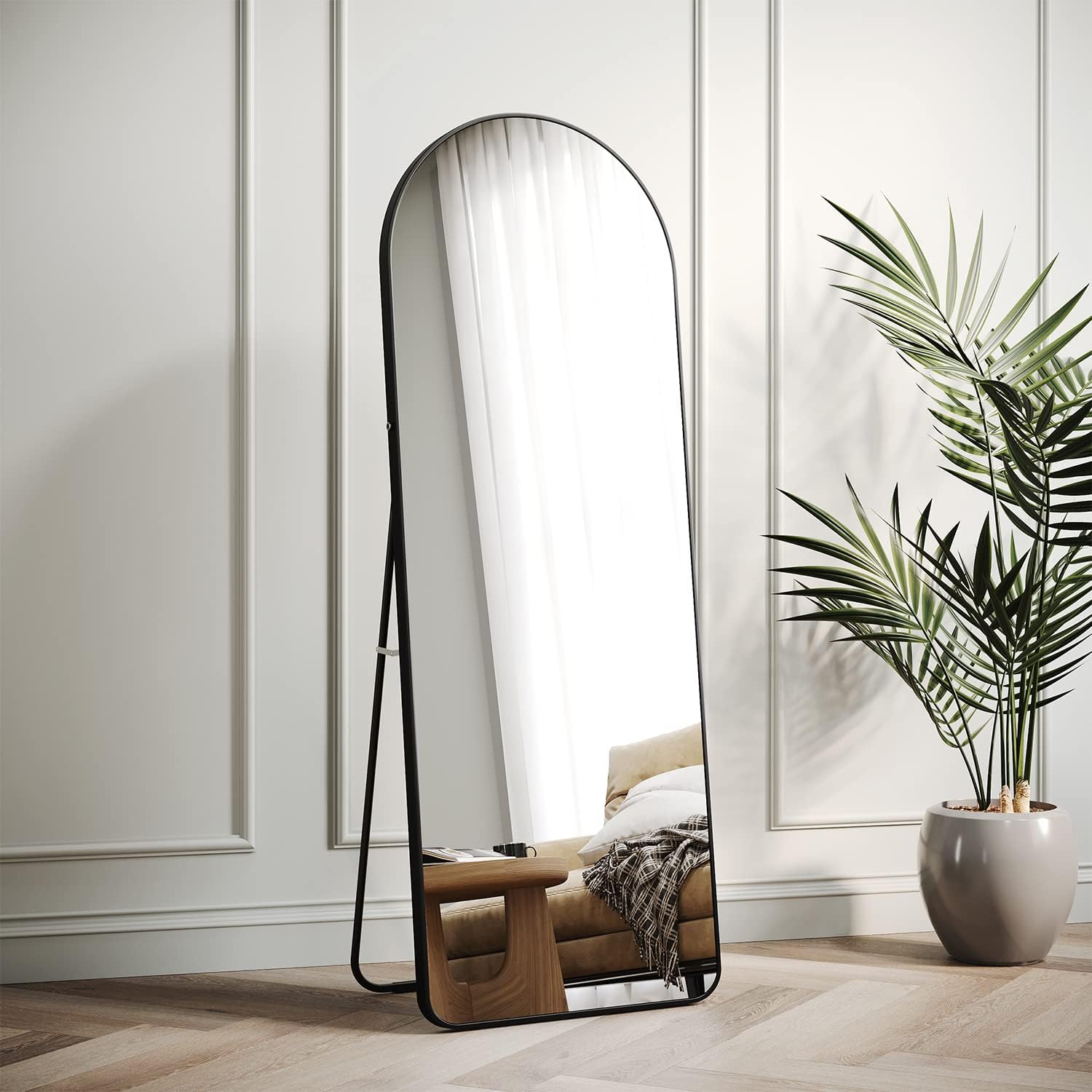 BOJOY Full Length Mirror 62"x20", Arched Mirror, Floor Mirror with Stand, Wall Mirror Standing Hanging or Leaning Against Wall for Bedroom, Modern Full Length Mirror - Black