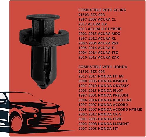Miniatura 5 de 20 clips de remache para parachoques delantero y trasero de 0.394 in compatibles con Acura Honda 91503-SZ5-003, negro