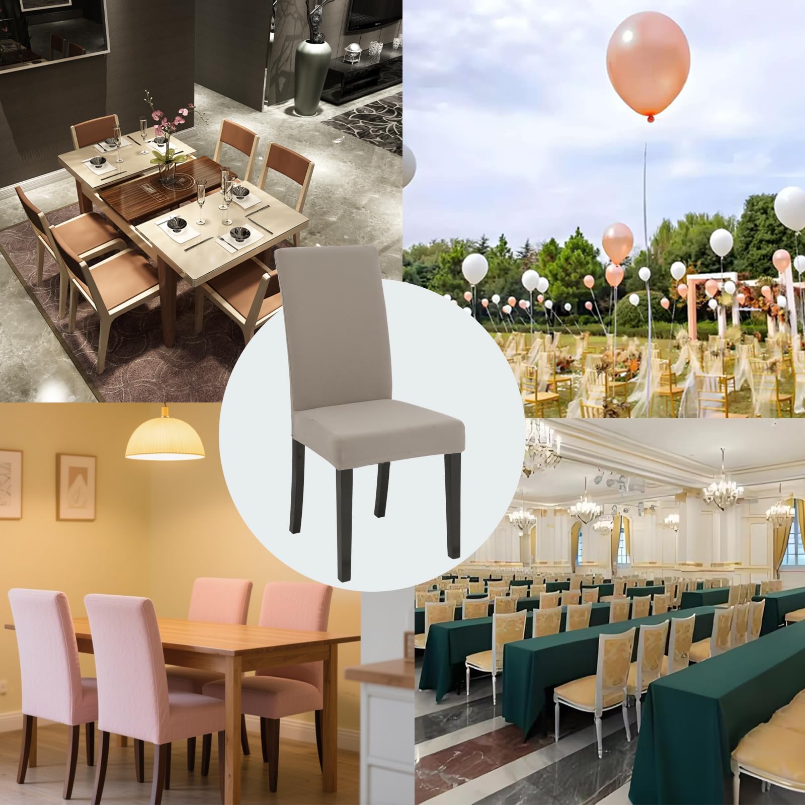 Pokrowce na krzesła do jadalni, zestaw 4 sztuk, zdejmowane, nadające się do prania, nowoczesne, elastyczne, do domu, hotelu, na bankiet, imprezę, do dekoracji i na wesele (khaki)