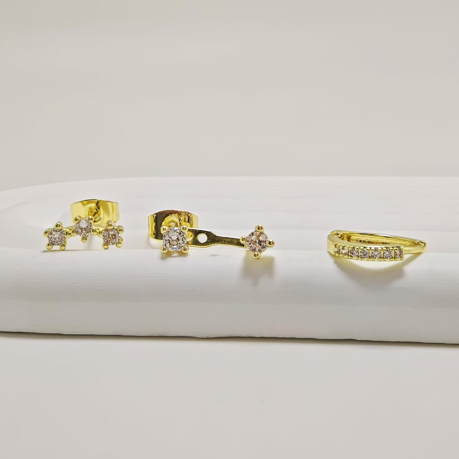 3 Pcs Gold Hoop Earrings Set for Women Sliver Cartilage Huggie Hoop Earrings Dainty Jacket Studs Earring Stack for Multiple Piercing Hypoallergenic Stud Earrings Trendy Jewelry for Women - Image 4