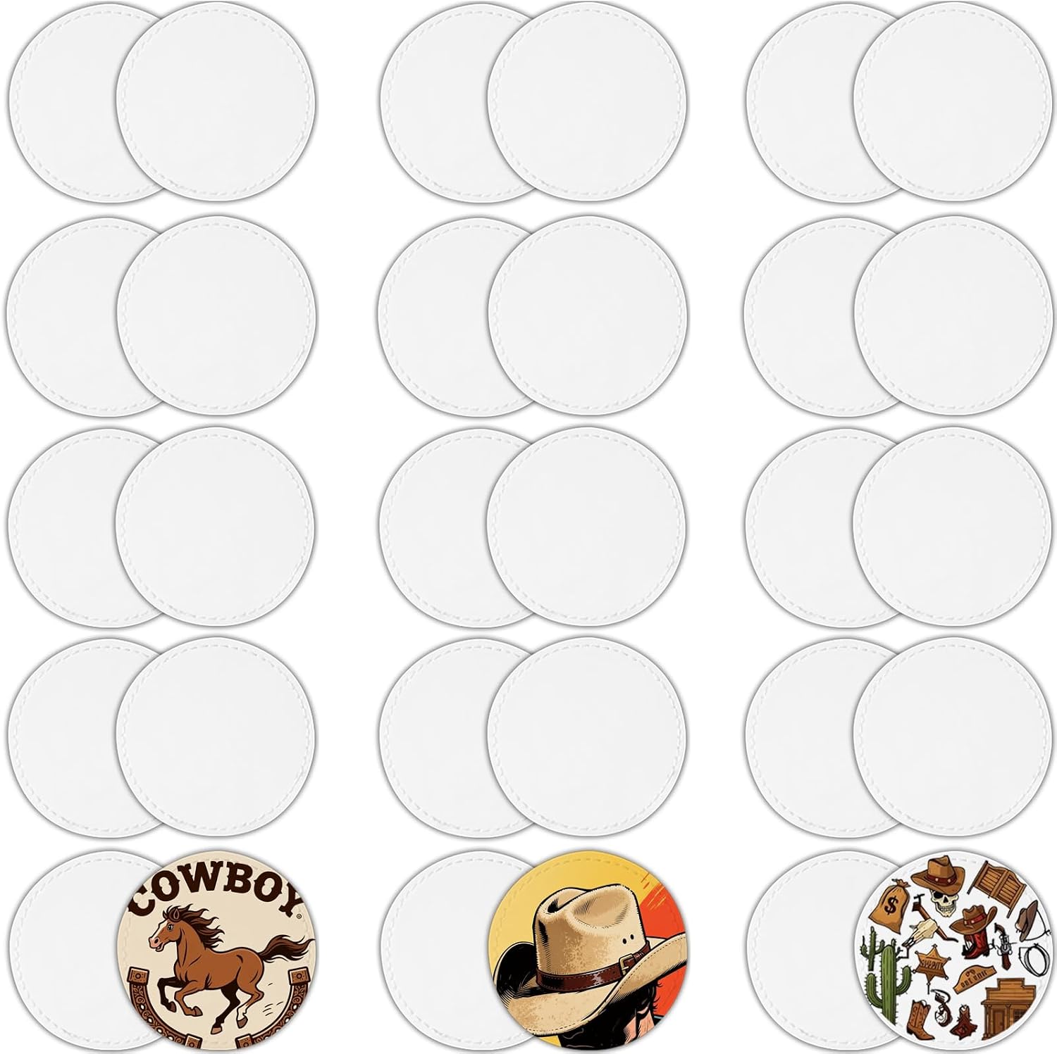 Full Sublimation Patches with No Border - 30 Pcs Iron on Blanks White Waterproof Smooth Glossy Material - Heat Press Round Patch Adhesive for Hat Cap Clothes Business
