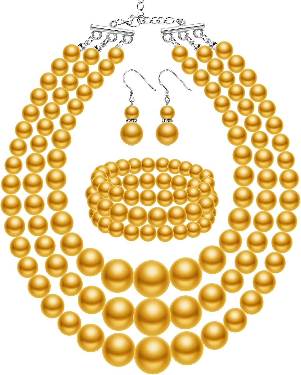 Haysandy Conjunto de joyería para mujer de perlas de los años 20, disfraz Vintage, collar en capas, pulsera, pendientes para Derby, boda, fiesta de graduación, regalo