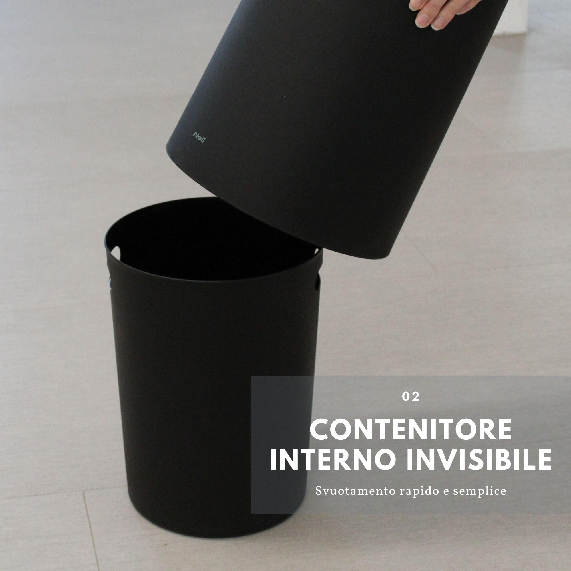 Nell Pattumiera da Ufficio 8L Nero Opaco Coperchio Basculante Cestino Gettacarte Plastica Resistente