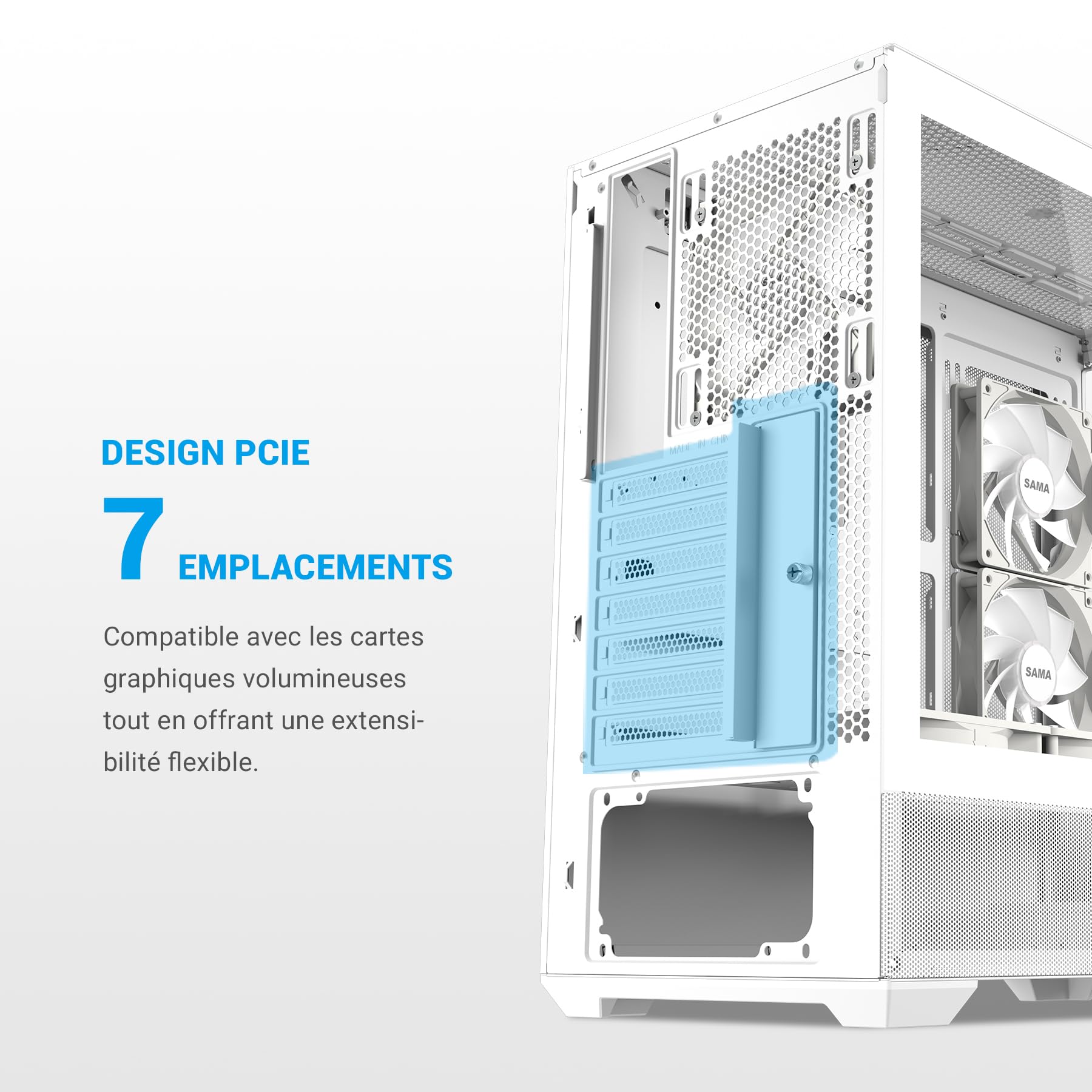 Boîtier SAMA V40 ATX, 6 Vent. ARGB PWM, Double Vitre, USB-C, Blanc