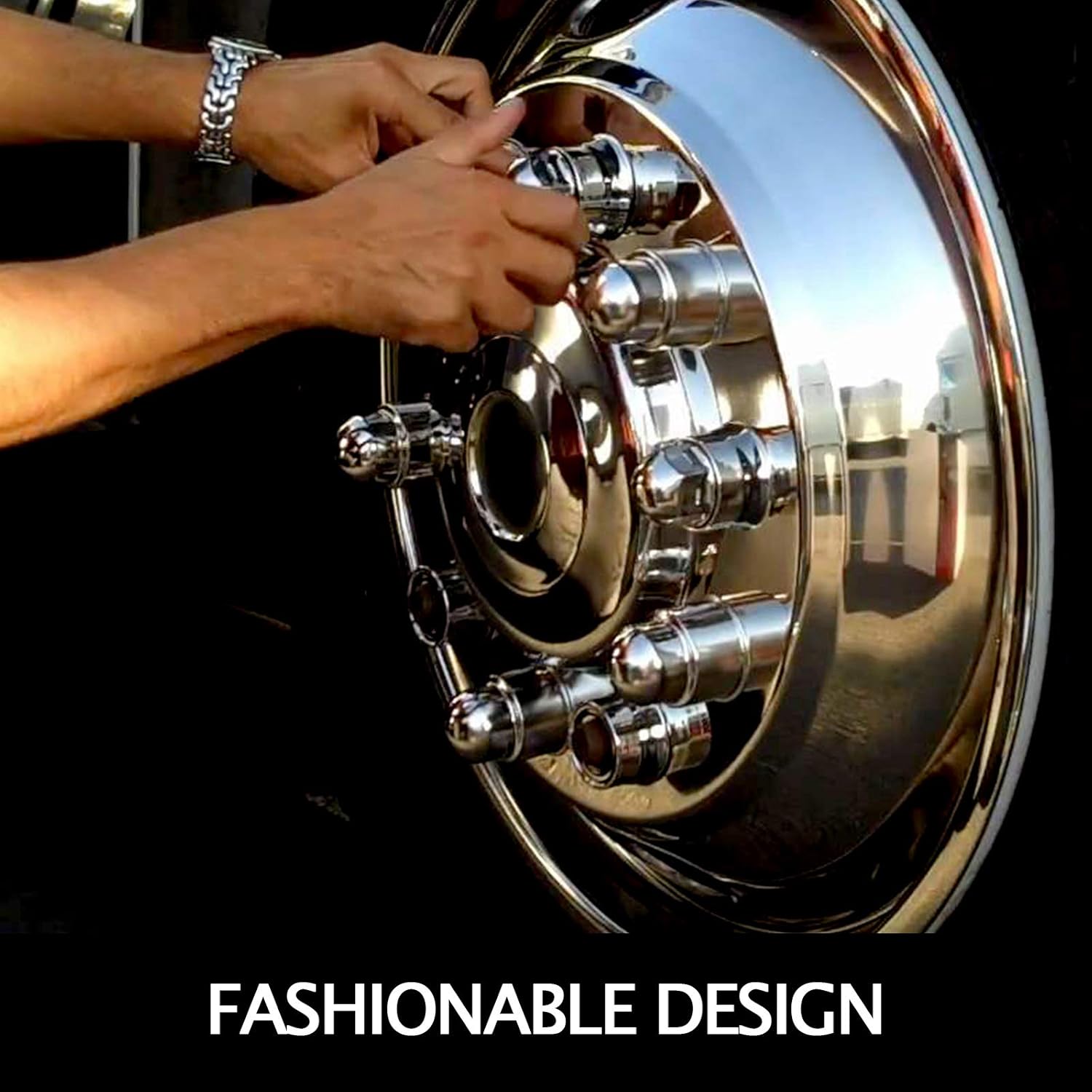 Polished 19.5" 10 Lug Wheel Simulators Stainless Steel Bolt Kit Hubcap Kit Fit for 2005-2020 Ford F450/F550 2WD Trunk Dually Wheel Cover Set
