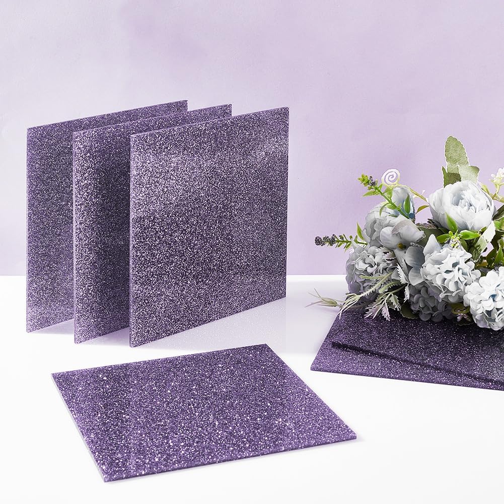 AHANDMAKER 6 pcs Glitter Acrylic Sheets 5.9x5.9 inch with 0.1 inch Thick Medium Purple Square Glitter Acrylic Panel for DIY Decoration, Crafts, Laser Cutting, Engraving