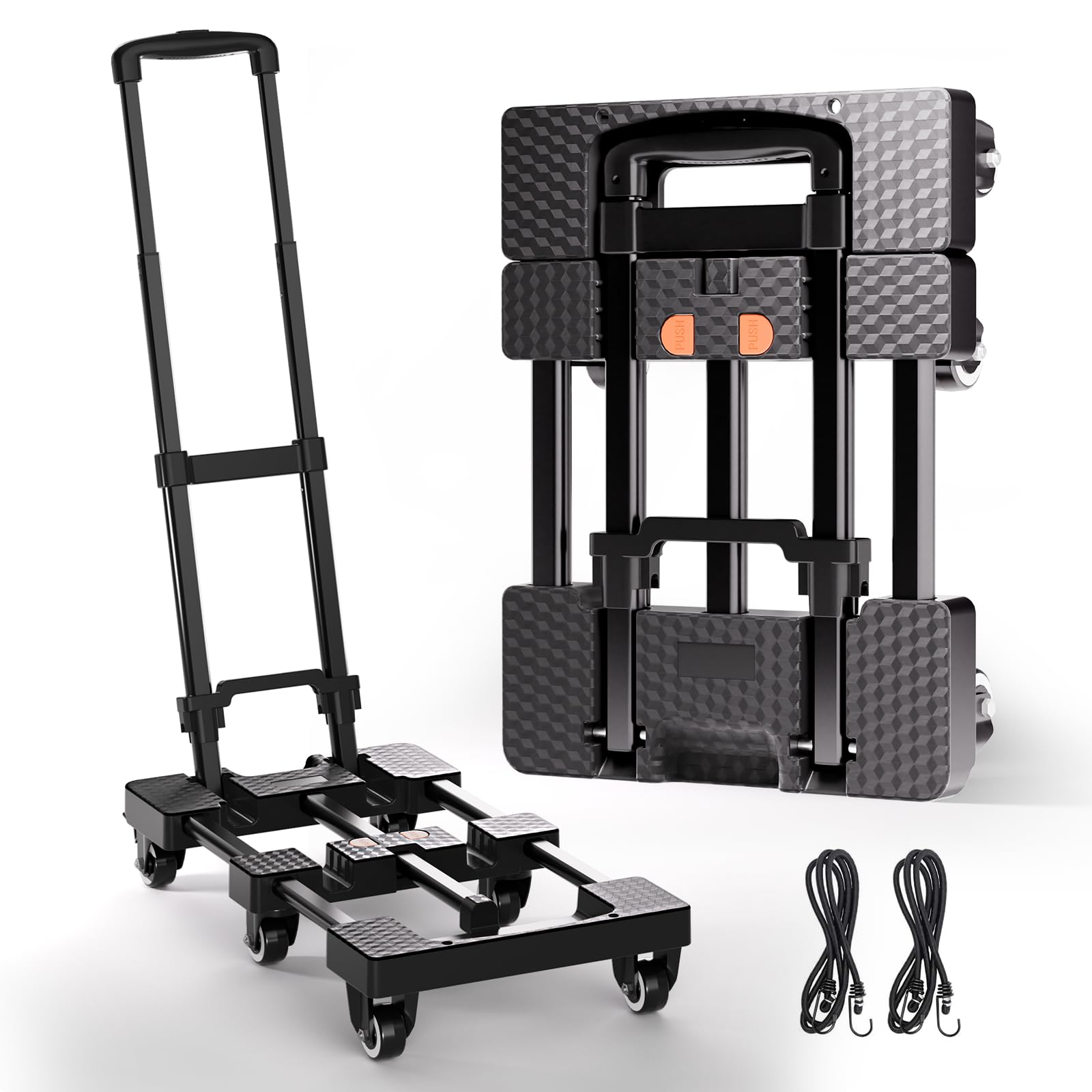 Voipvvii Folding Hand Truck 500lbs  Portable Heavy Duty Dolly Cart  6 Wheels Collapsible Luggage Cart with 2 Elastic Ropes - Compact Trolley Cart for Easy Moving - Ideal Hand Cart for Travel and More