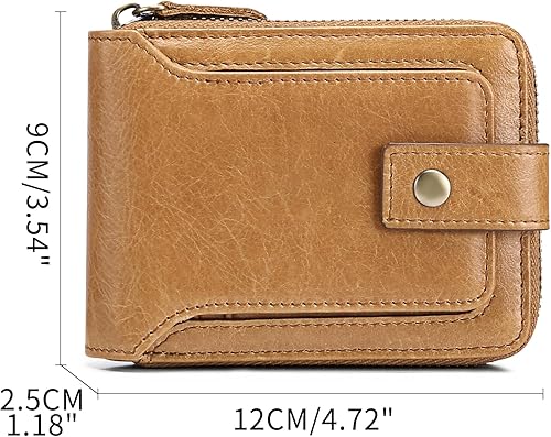 Miniatura 2 de GOIACII Cartera con cremallera para hombre, de piel auténtica, con bloqueo RFID, con cremallera, bolsillo para monedas, para identificación, con