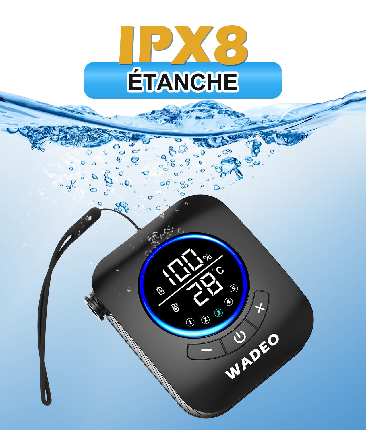 WADEO Douche Portable pour Camping, Pompe de Douche Rechargeable 8000mAh, Seau Pliable de 20L, 5 Modes de Douche et Étanche IPX8, Douche Extérieure pour Randonnée, Voyages, Voiture, Animaux