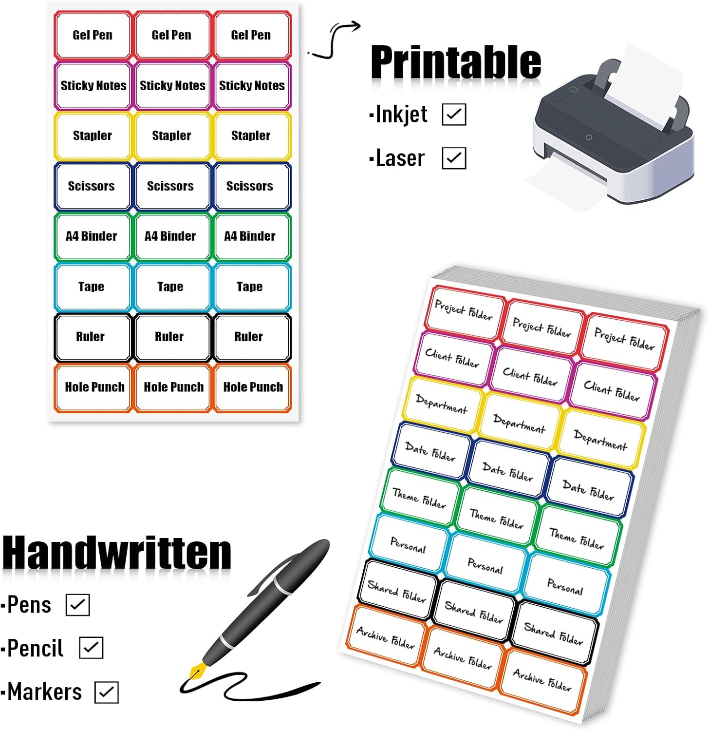 Identification Labels, 1.5'' x 0.9'' Small Size Name Stickers with Assorted Color Borders, DIY Custom Tags for School, Home & Office Organization, 1200 Count - Image 4