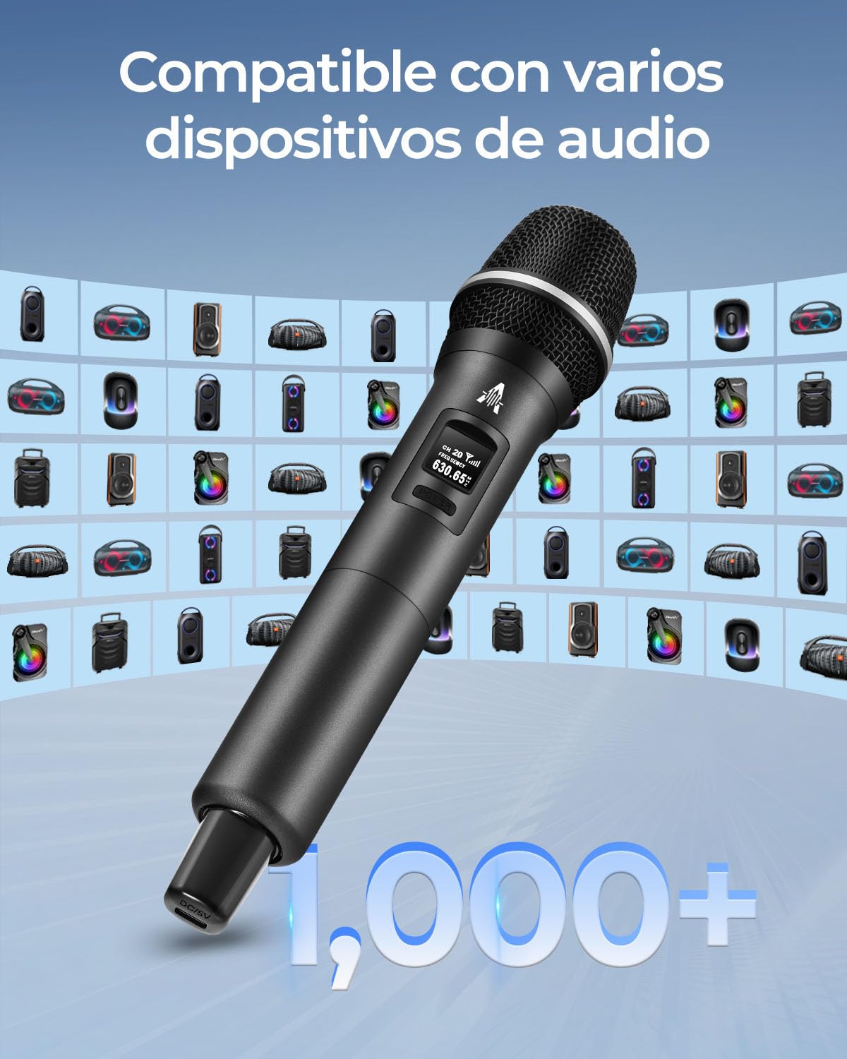 ALPOWL Micrófono Inalámbrico,2,4GHz Set de Doble Micrófono Inalámbrico con Receptor,200ft,Micrófono de karaoké inalámbrico Profesional,Adecuado para Canto, Reuniones,Discursos,Micrófono de Karaoke,DJ