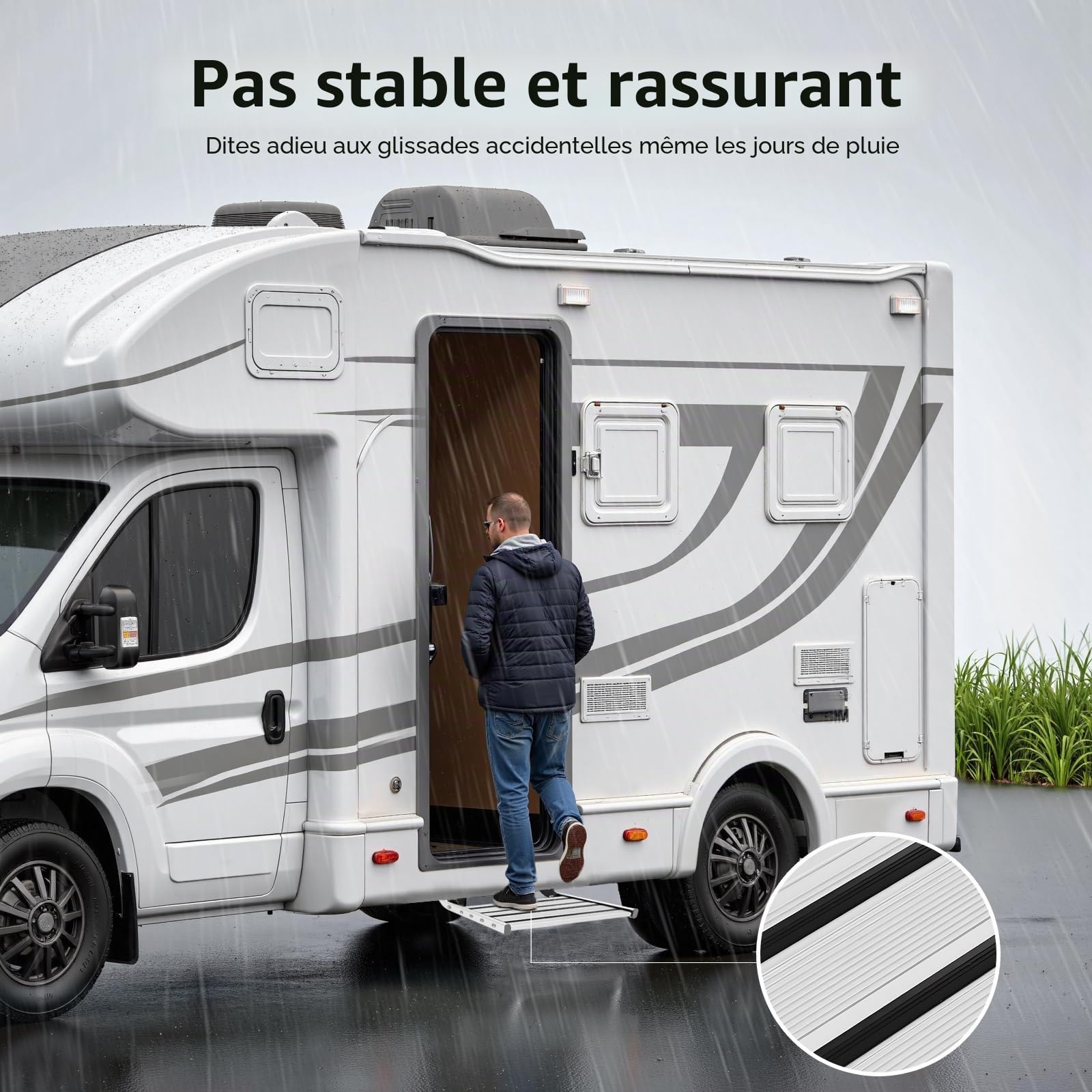 Marchepied électrique pliable pour camping, 12 V, en alliage d'aluminium, avec barre lumineuse LED pour camping-car et caravane