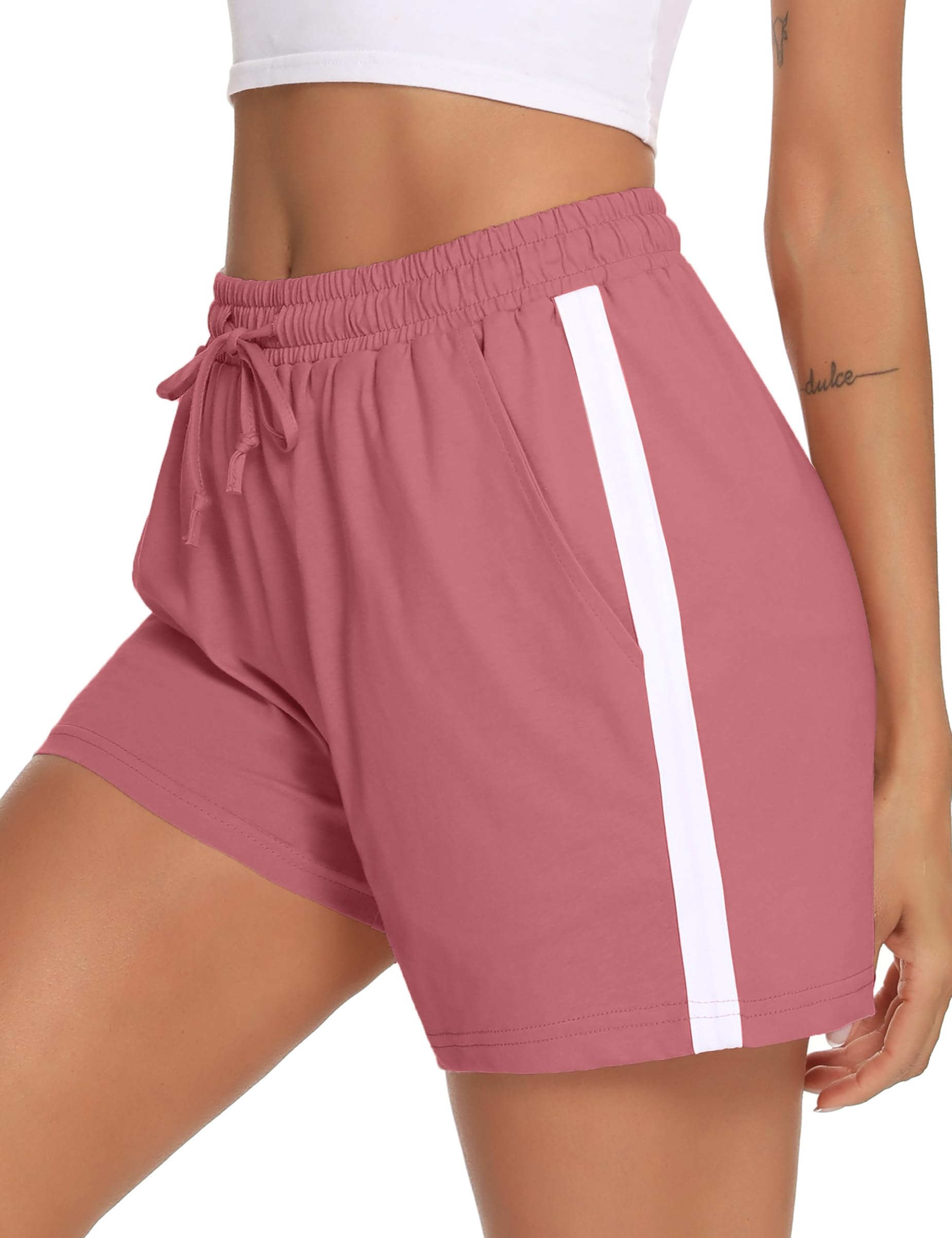 Litherday Damen-Lauf-Shorts, lässige Baumwolle, Sport, athletische Hose, Yoga, Fitnessstudio, Shorts, Trainingshose, Lounge-Sweathose, Kordelzug