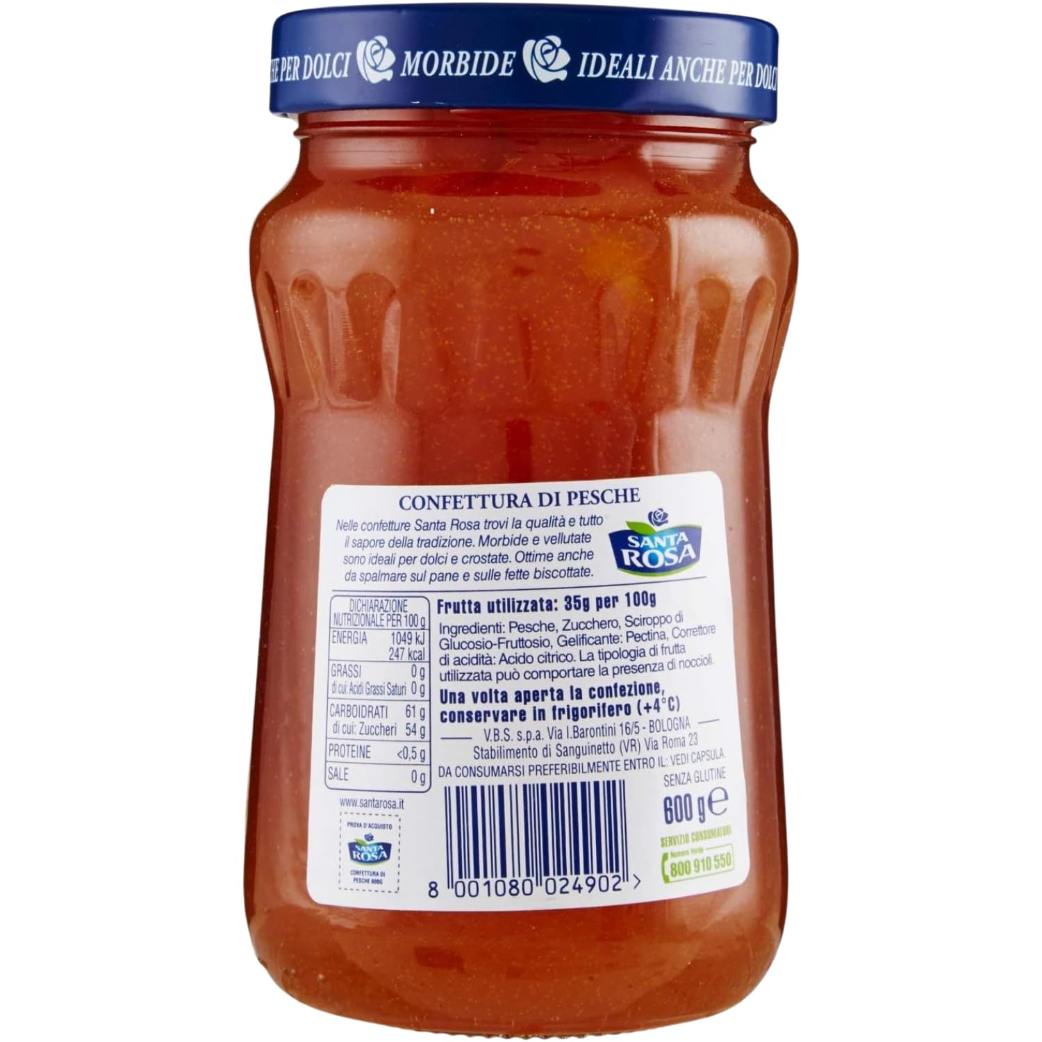 Confettura di Pesche 600 g – Marmellata Ideale per Colazione, Crostate e Dolci dal Gusto Dolce e Fruttato – Variazioni 4/8/12 Pezzi (12 PEZZI)
