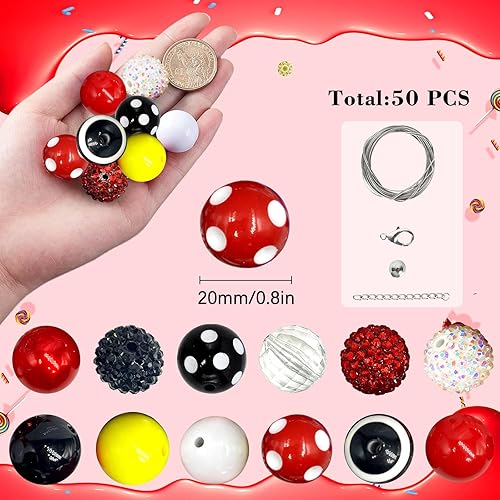 Miniatura 2 de 50 cuentas de goma de mascar gruesas negras y rojas para hacer manualidades para adultos