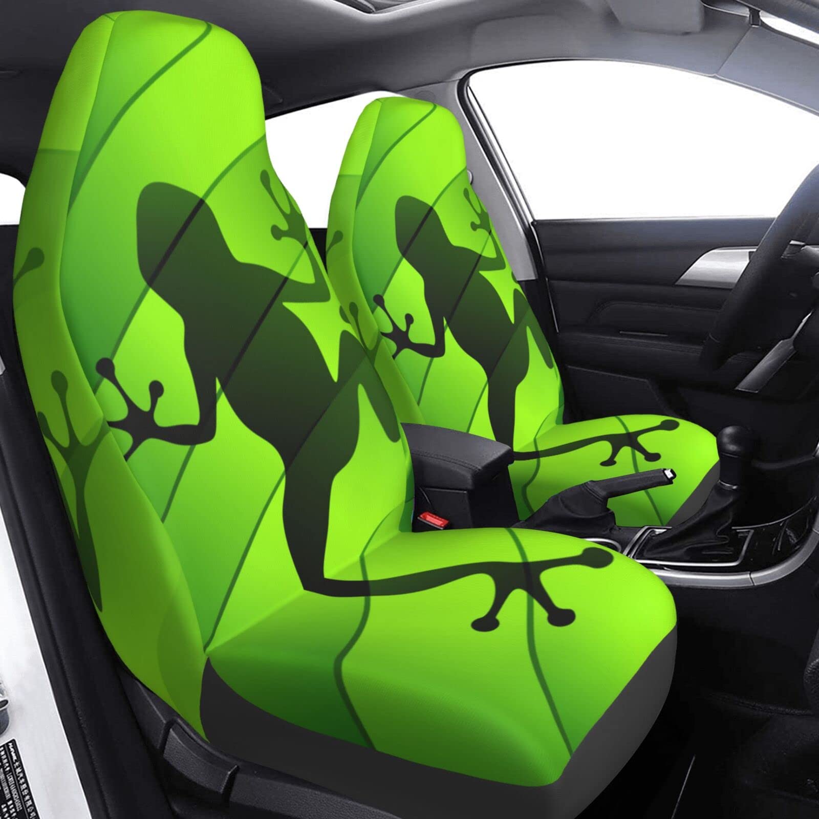 FeHuew Frog Shape on Green Leaf 2 Pcs Car Seat Covers Set Vehicle Front Seat Protector Auto Interior Accessories Protetors Car Mat Covers Universal fit Most Car SUV Van Truck