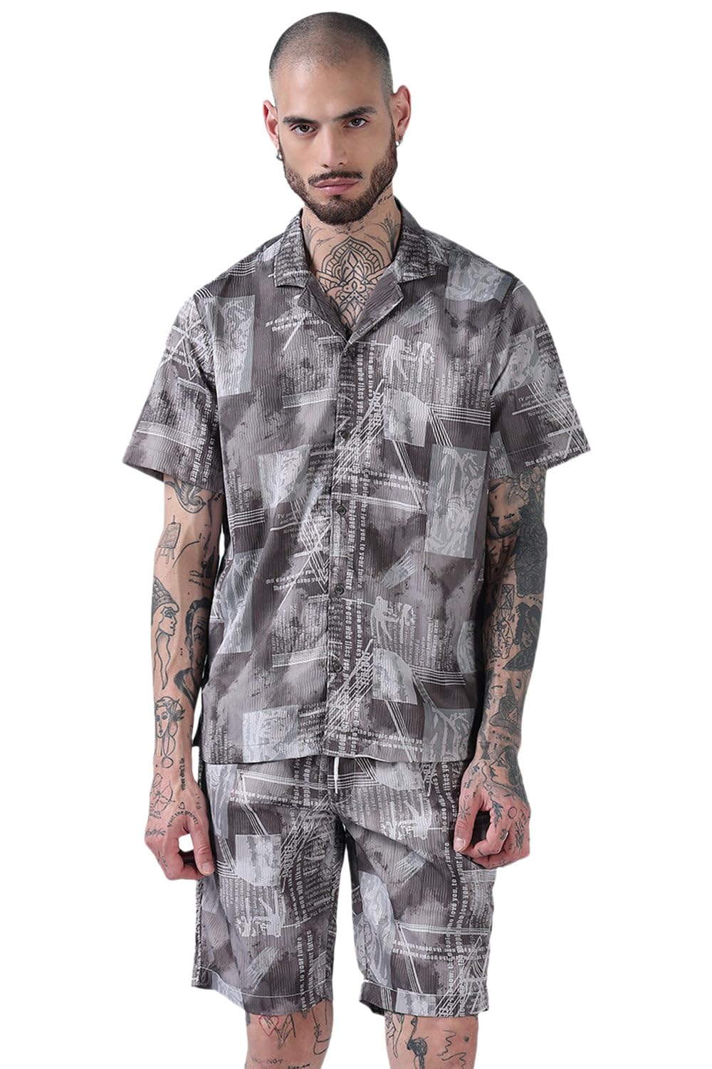 showoffff Edition Men's Olive Printed Cuban Collar Relaxed Fit Co Ords Set-Swat-4251_Olive-picture-10