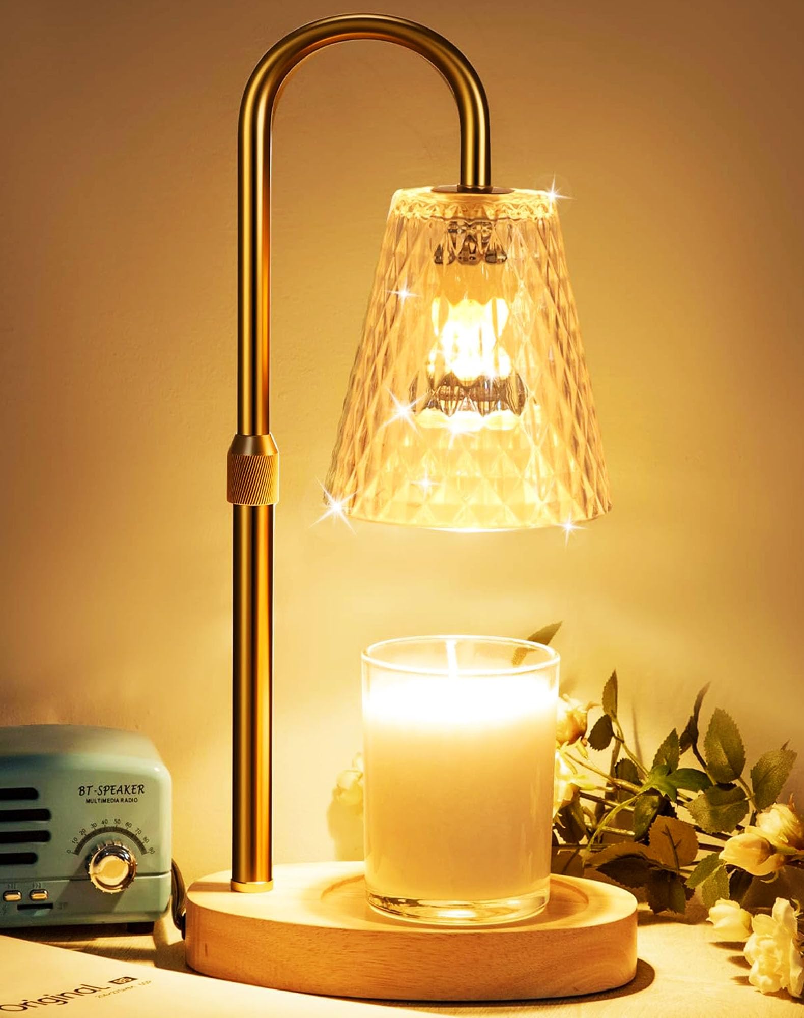 Candle Warmer Lamp with Timer - Adjustable Height, Electric Wax Melter in Gold for Cozy Aesthetic Bedroom Home Decor, Gift for Women, Mother, Friend, Birthday, Christmas