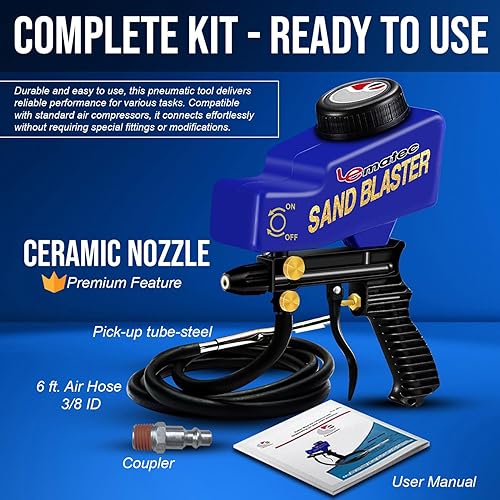 Vista 25 de LE LEMATEC Kit de pistola de chorro de arena de alimentación por gravedad, AS118 - para proyectos de bricolaje ligeros, limpieza de manchas