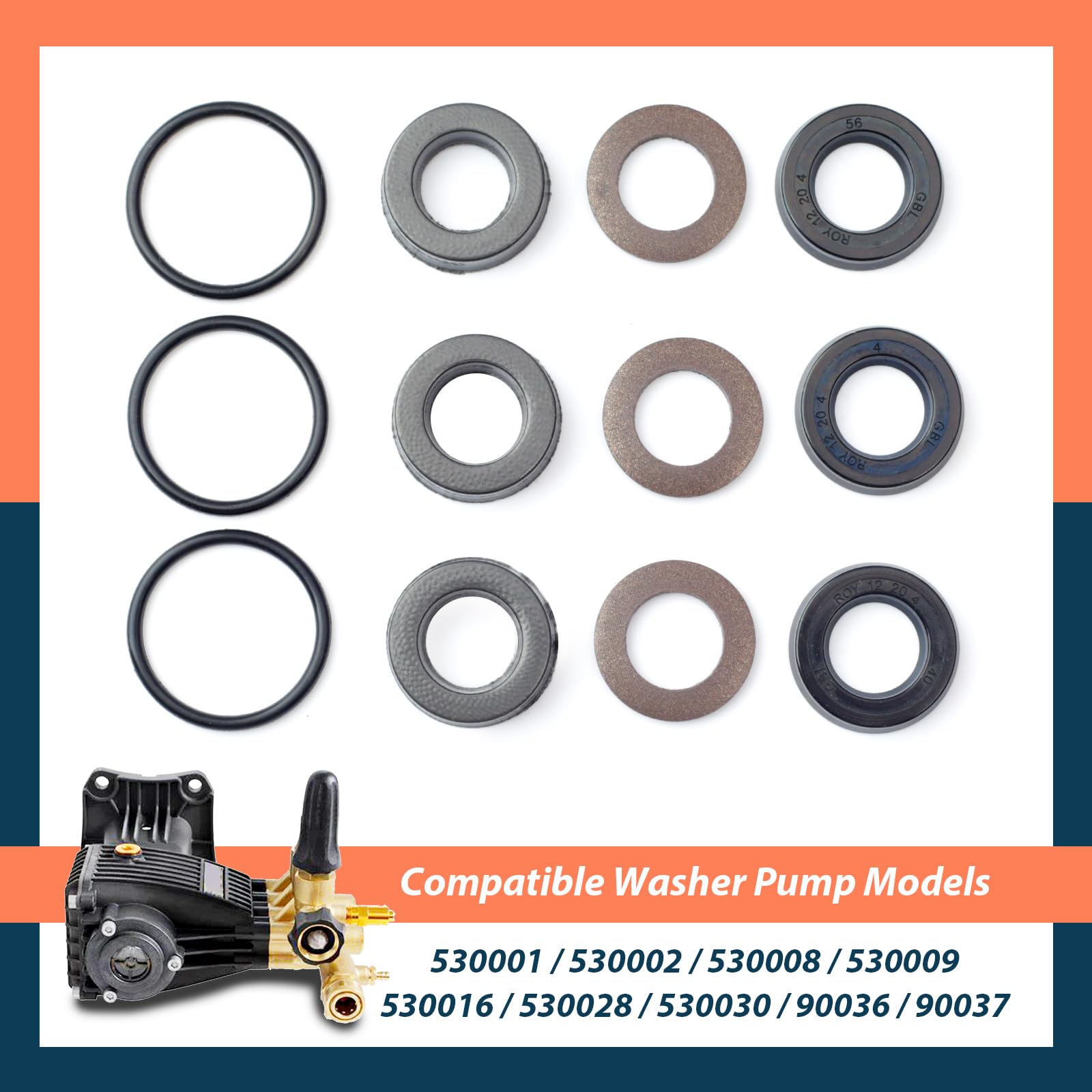 7105742 - Kit de sellado de bomba de limpieza de baja y alta presión, 12 piezas, repuesto para Simpson para AAA 530001 530002 530008 530009 530016 530028 530030 90036 90037