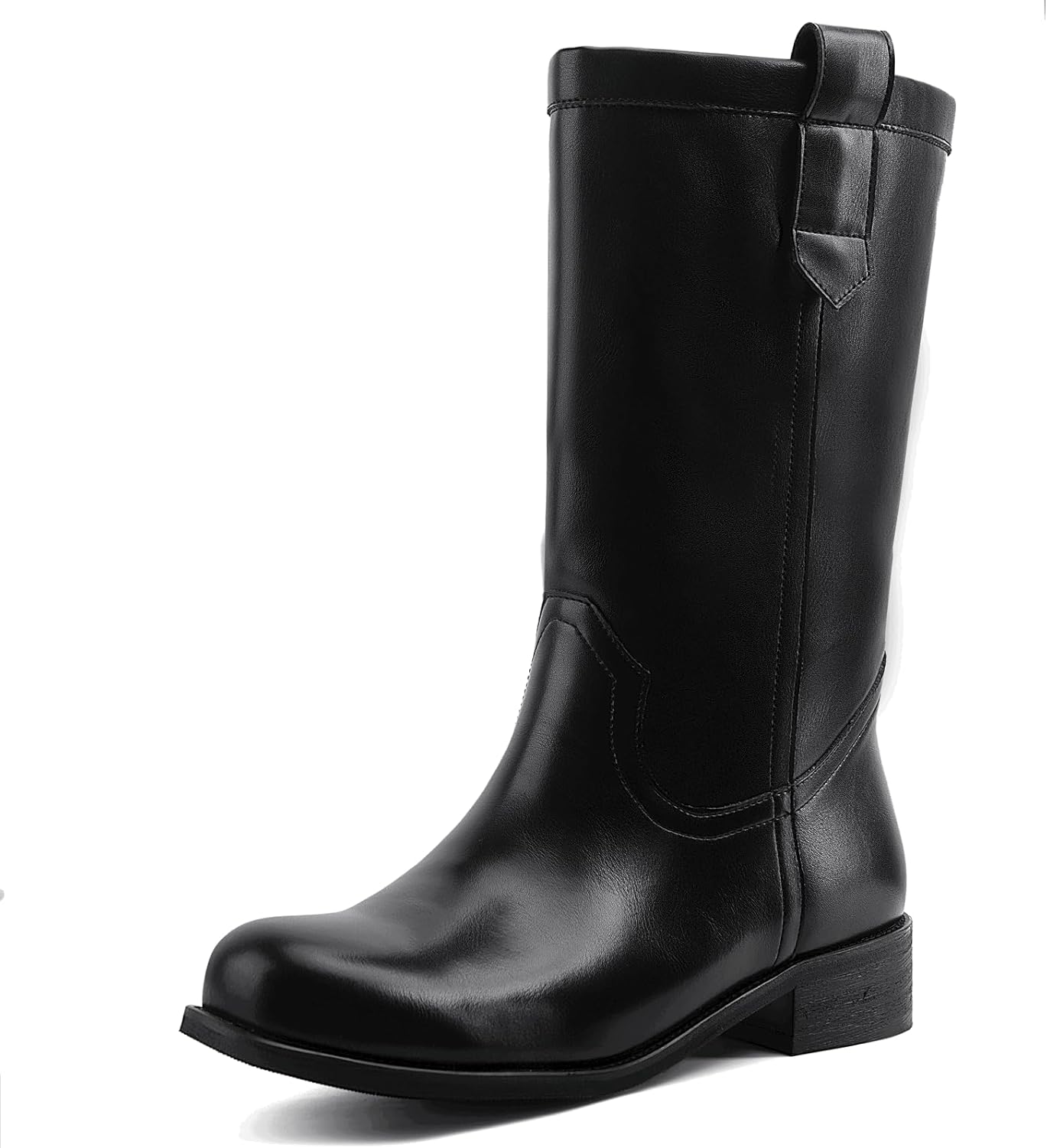 Women's Mid Calf Riding Boots with Chunky Heel, Pull On Classic Boots, Comfortable Round Toe Casual Dress Boots for Daily Party Dating Commuting