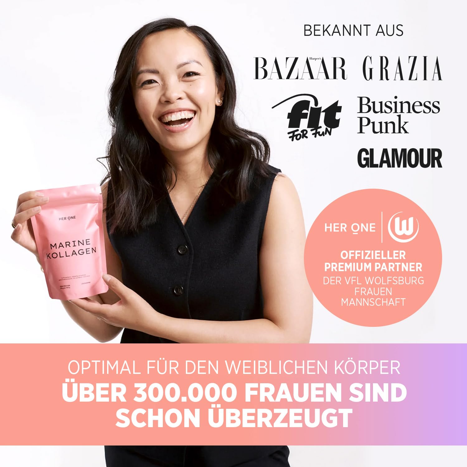 HER ONE GLOW UP Duo | 30x7 g Vitamin Komplex hochdosiert als Multivitamin Pulver für Frauen + 30x5 g Marine Kollagen Pulver aus Fisch | Collagen Peptides Typ I & III | 100% Naticol® | Beauty Drink