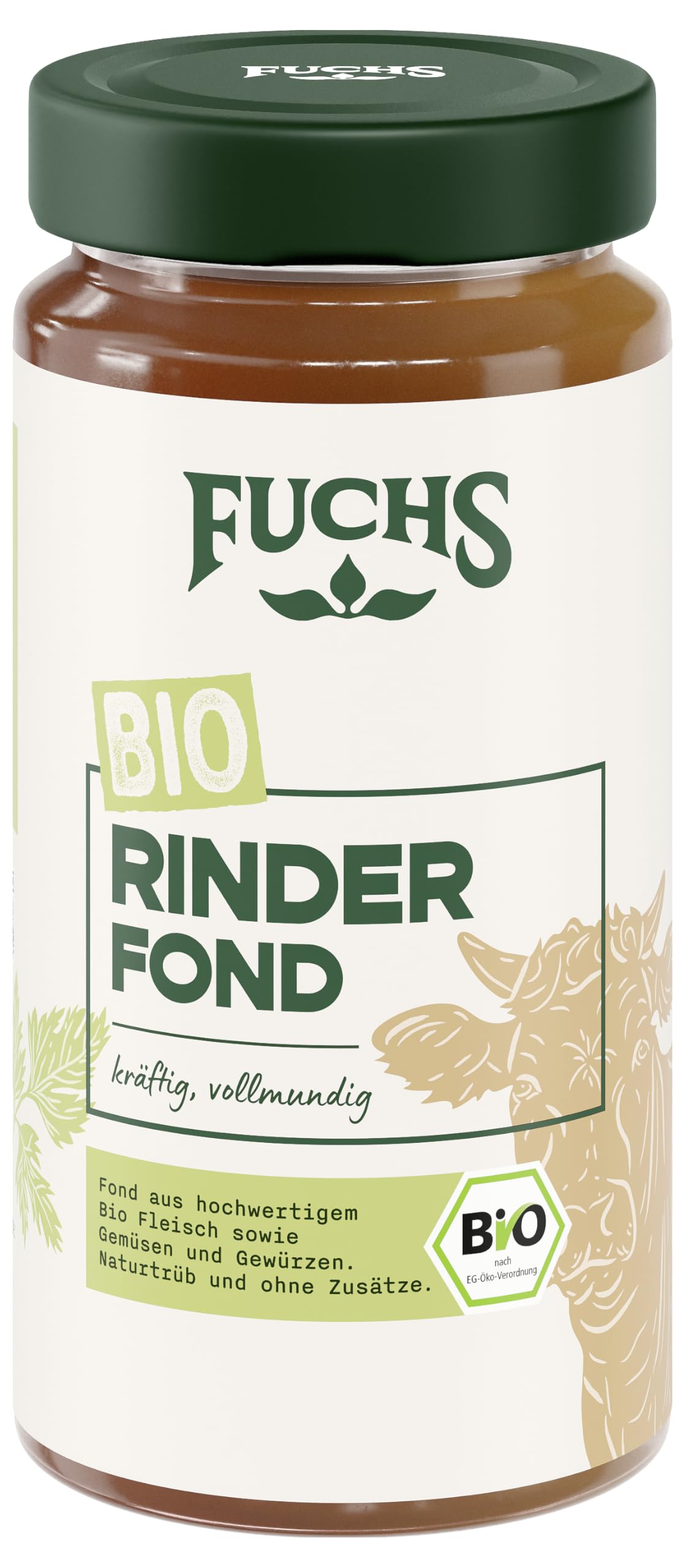 Fuchs Gewürze - Bio Rinder Fond, optimale Basis für Suppen und Saucen, Ohne Geschmacksverstärker, Farbstoffe oder Palmfett, Zutaten aus kontrolliertem biologischem Anbau, 400 ml im Glas
