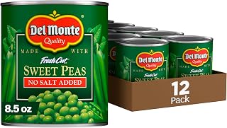 Del Monte No Salt Added Fresh Cut Sweet Peas, 8.5oz Cans (Pack of 12) - Non-GMO, Peak Fresh Flavor