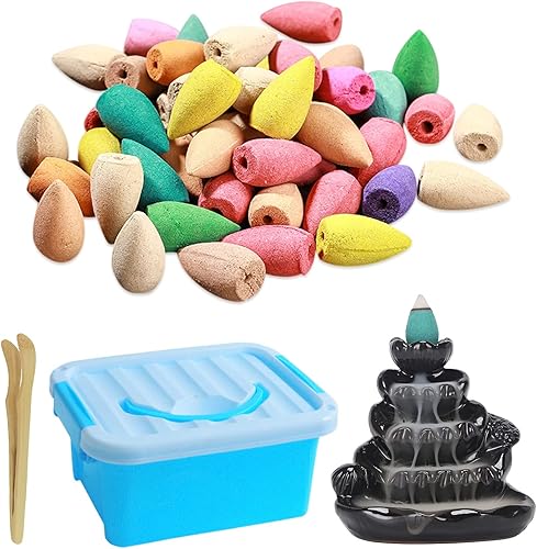 Miniatura 8 de Conos de incienso de reflujo, 7 conos de incienso mixtos (140 piezas) para cascada y un quemador de incienso de reflujo. Conos de incienso naturales