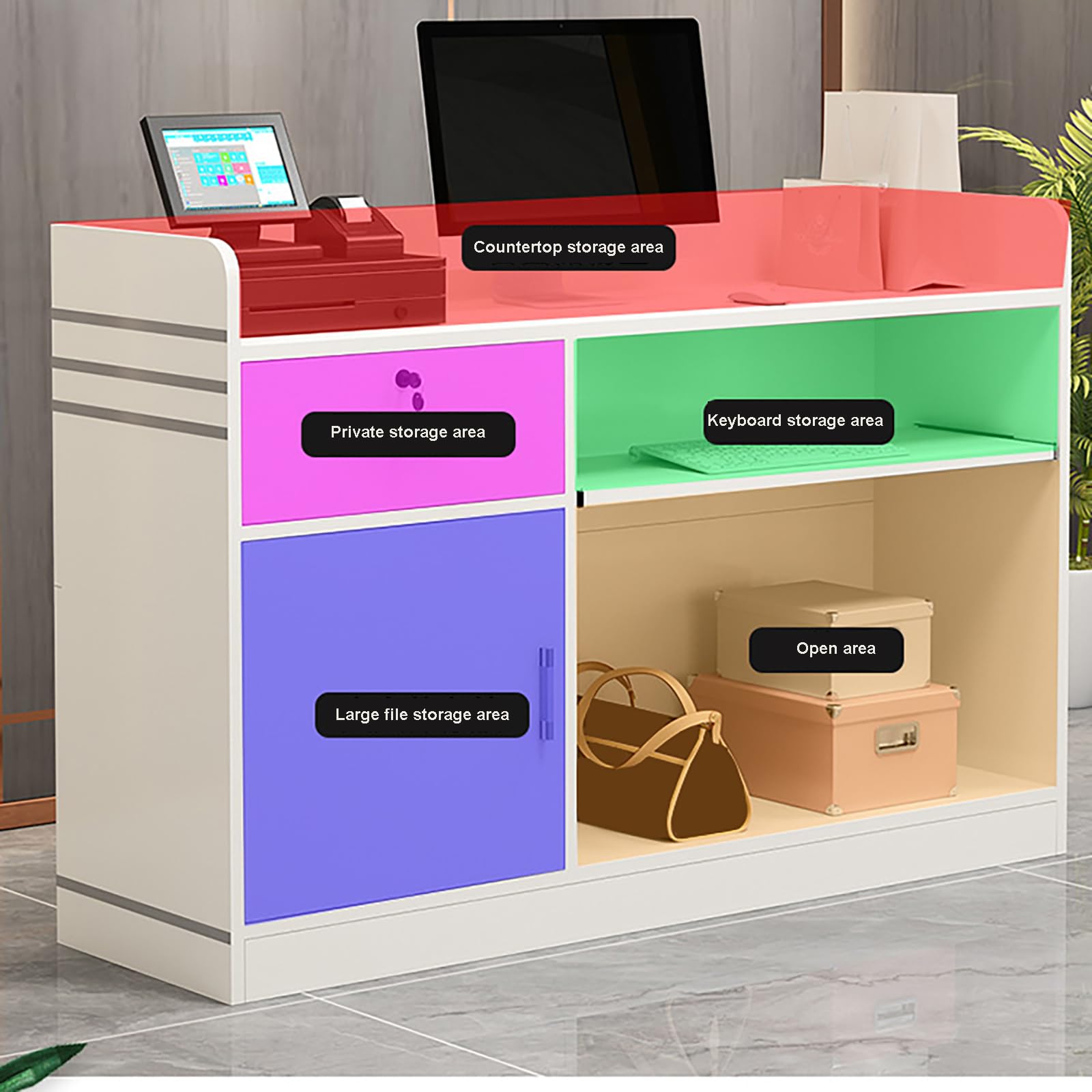 Moderner Empfangstisch – kleiner stehender Kassentisch mit abschließbarer Schublade, Holztisch für Salon, Lobby, Büro, Zuhause, Eichen-Finish (80 x 41,9 x 91,4 cm (B x T x H)