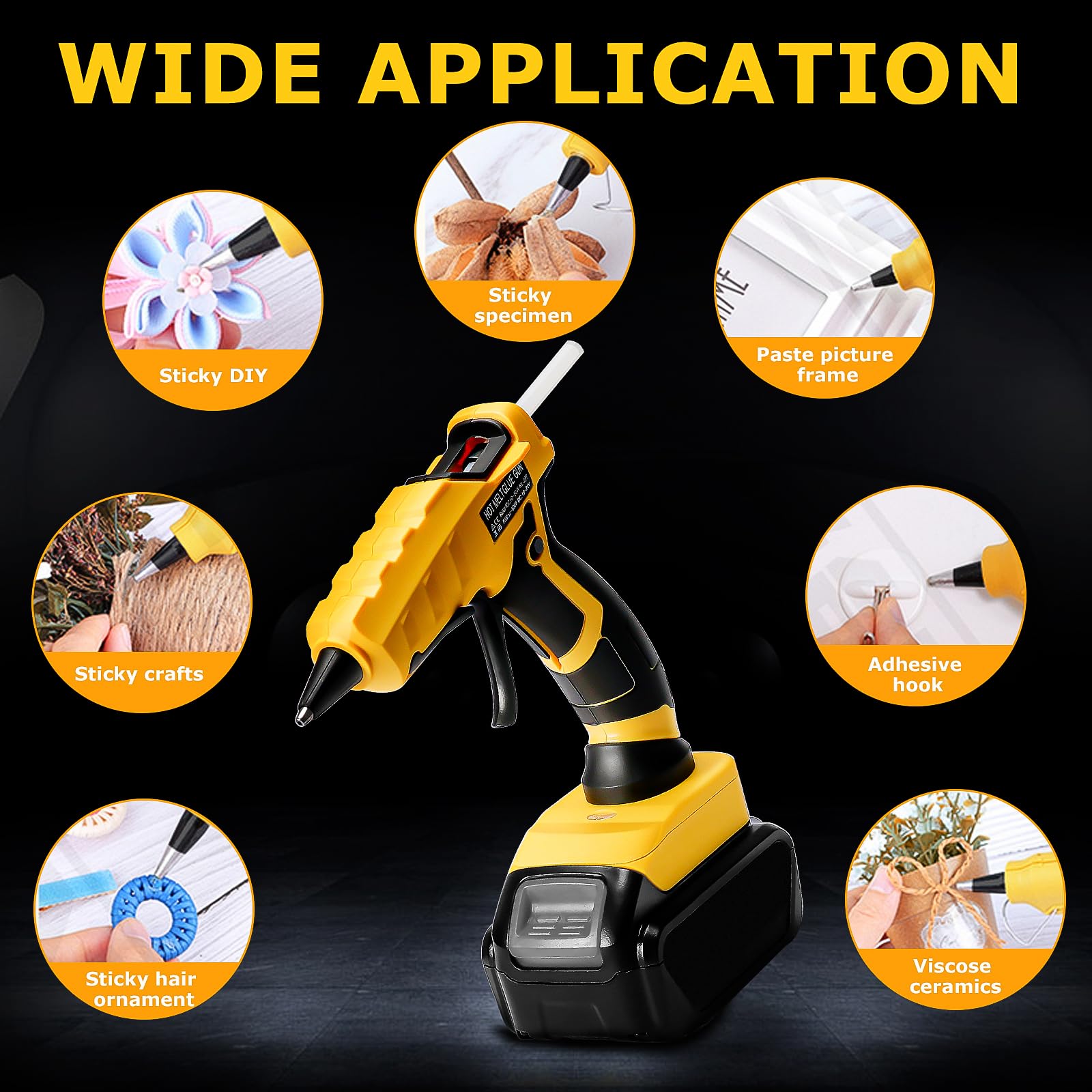 Pistola per colla a caldo senza fili per Dewalt, adatta per batteria agli ioni di litio Dewalt 18/20 V max, 30 secondi di preriscaldamento rapido, pistola per colla a caldo a grandezza naturale, con