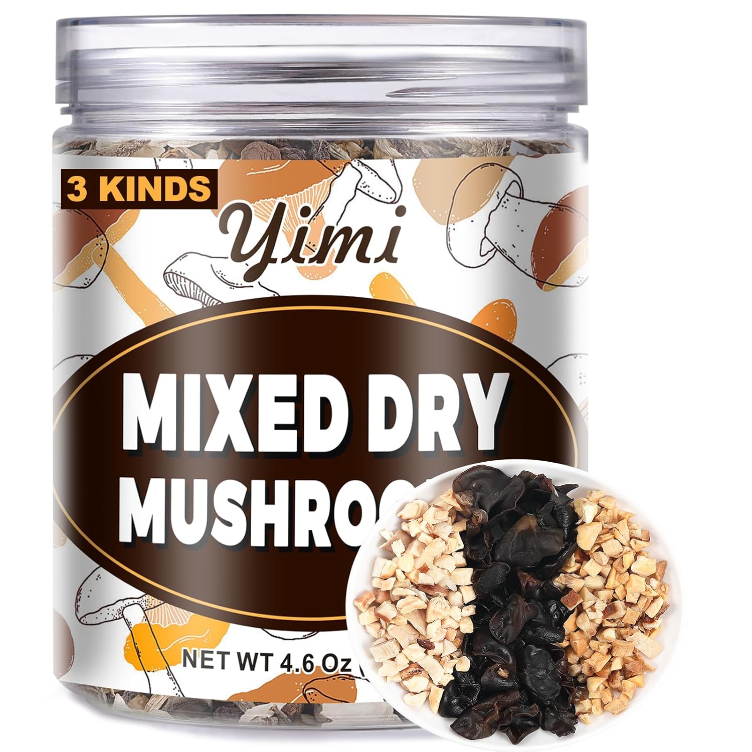 Yimi Dried Mushrooms for Cooking, 6 kinds Dehydrated Wild Mushrooms - Freeze Dry Shiitake,Woodear,White Porcini, Oyster, Champignon Mushroom Mix, Natural Vegan Food, Ideal for Gift, 4.2 oz