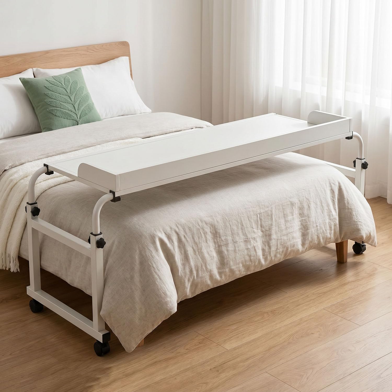 GXQFC Mobile Over Bed Desk, Rolling Overbed Table with Wheels Computer Desk