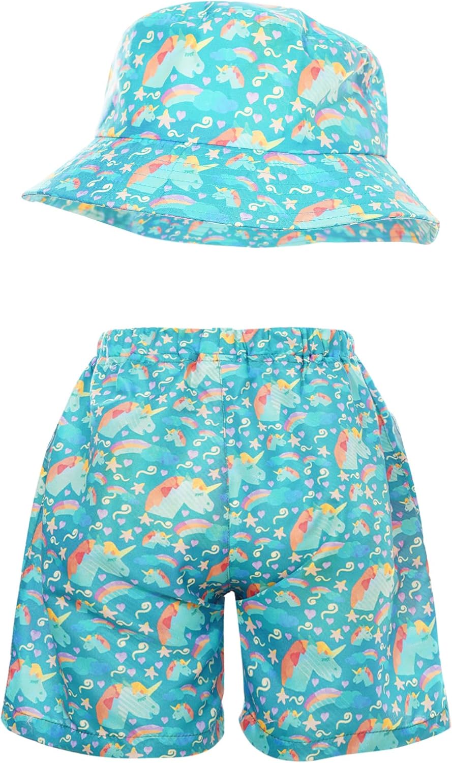 Linjinx Kids Girls Boys Printed Summer Casual Shorts Board Shorts Swim Beach Trunk Bottom with Sun Hat