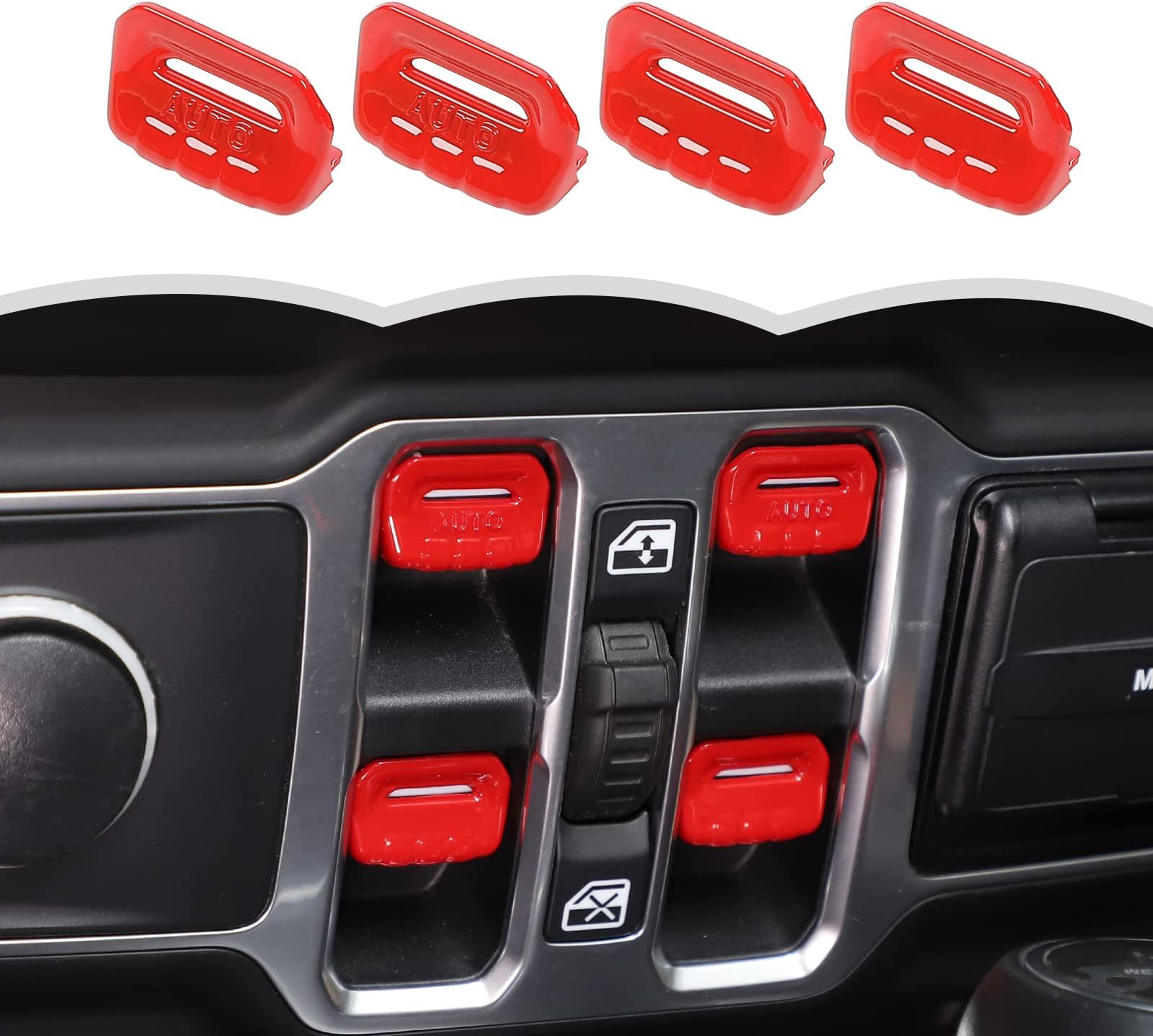 Window Switch Button Cover Trim Interior Accessories Fit for 2018-2025 Jeep Wrangler JL JLU & Gladiator JT(Red)
