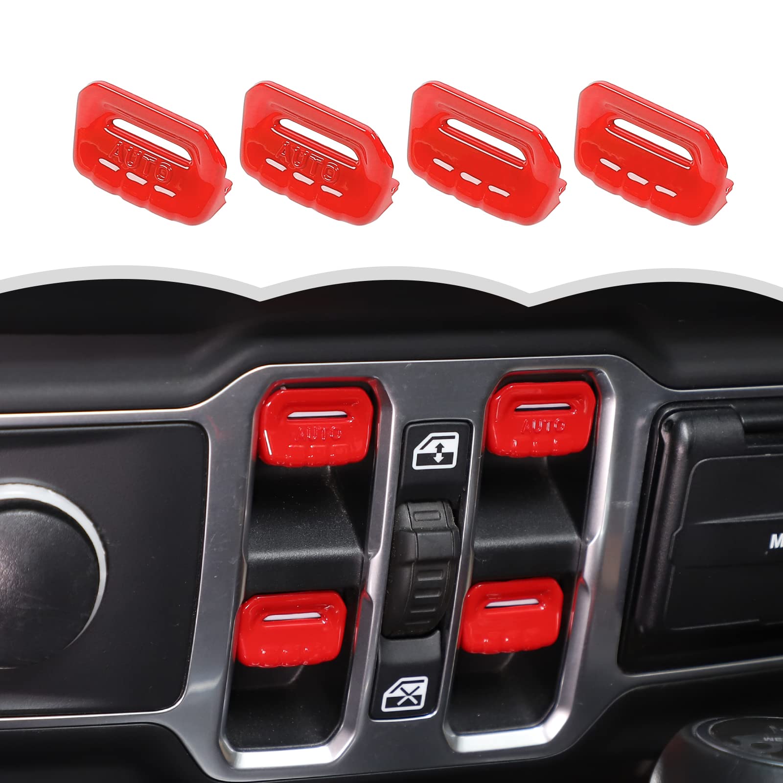 Window Switch Button Cover Trim Interior Accessories Fit for 2018-2025 Jeep Wrangler JL JLU & Gladiator JT(Red)
