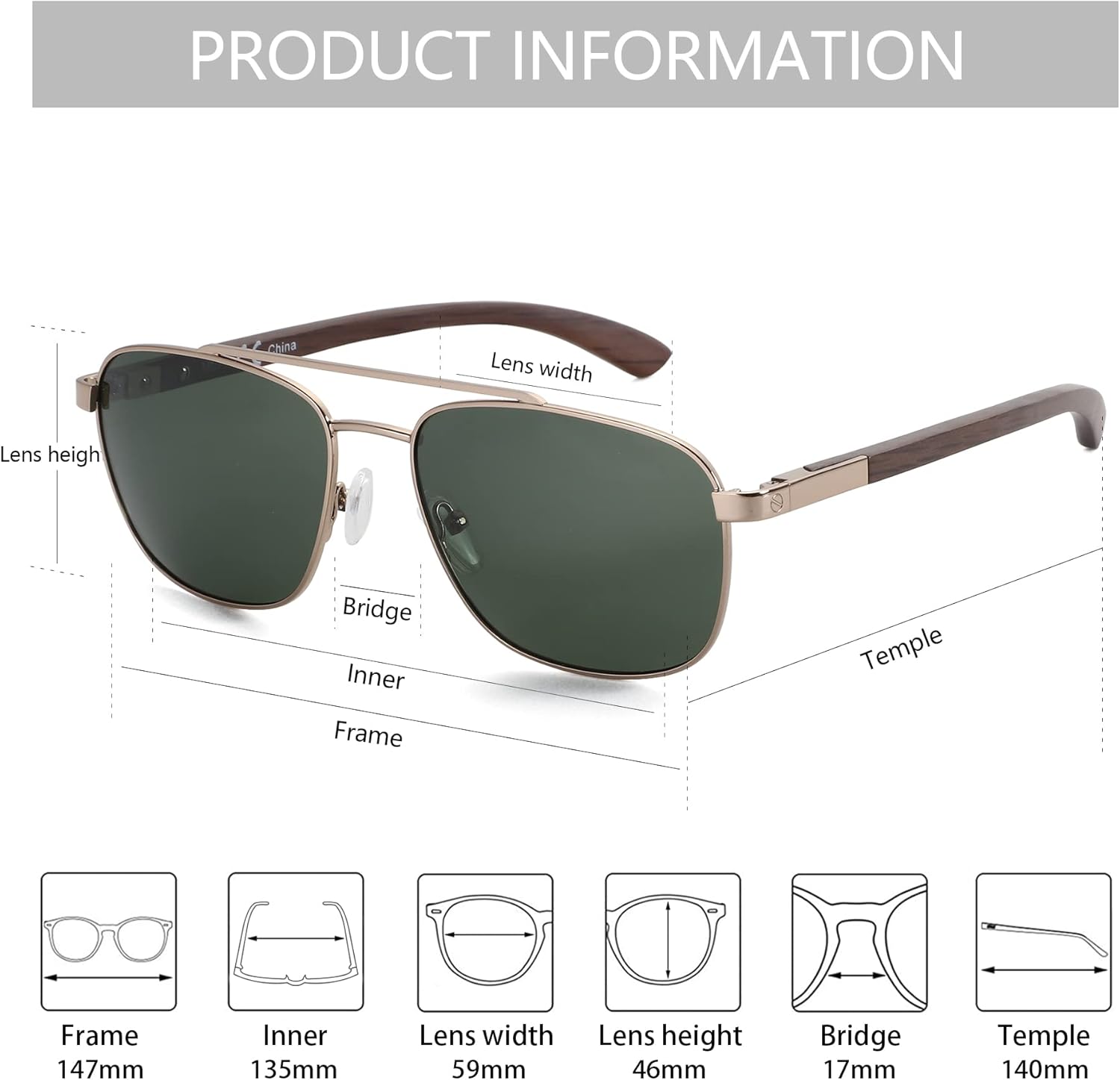 ZENOTTIC Aviator Wood Polarized Sunglasses for Men 100% UV Protection Fishing Driving Golf - Image 4