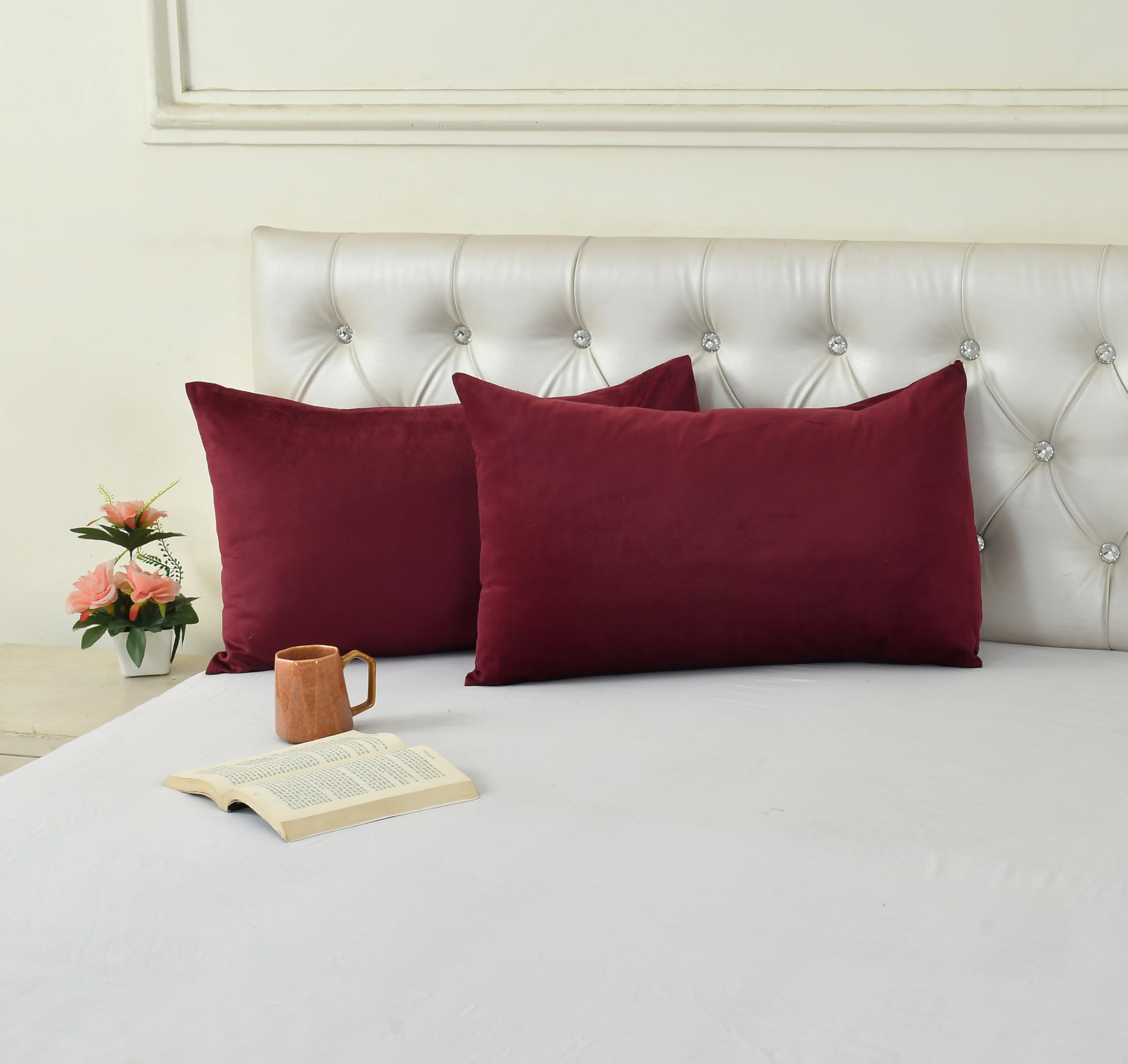 Cotton Bolls Textiles Holland Velvet Decorative Pillow Covers 40x60 cm Perfect for Living Rooms, bedrooms,Pack of 2 (Wine)-picture-26